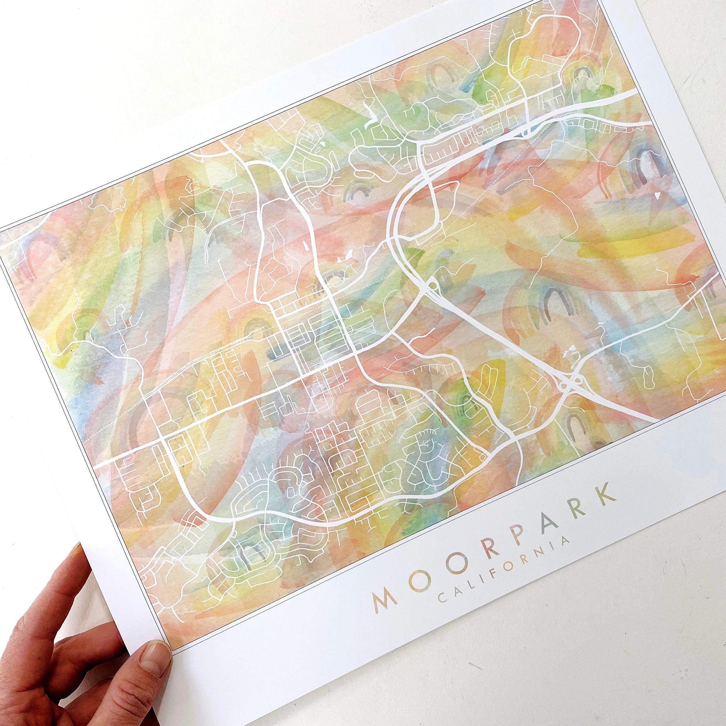MOORPARK Pride Rainbow Watercolor Map: PRINT
