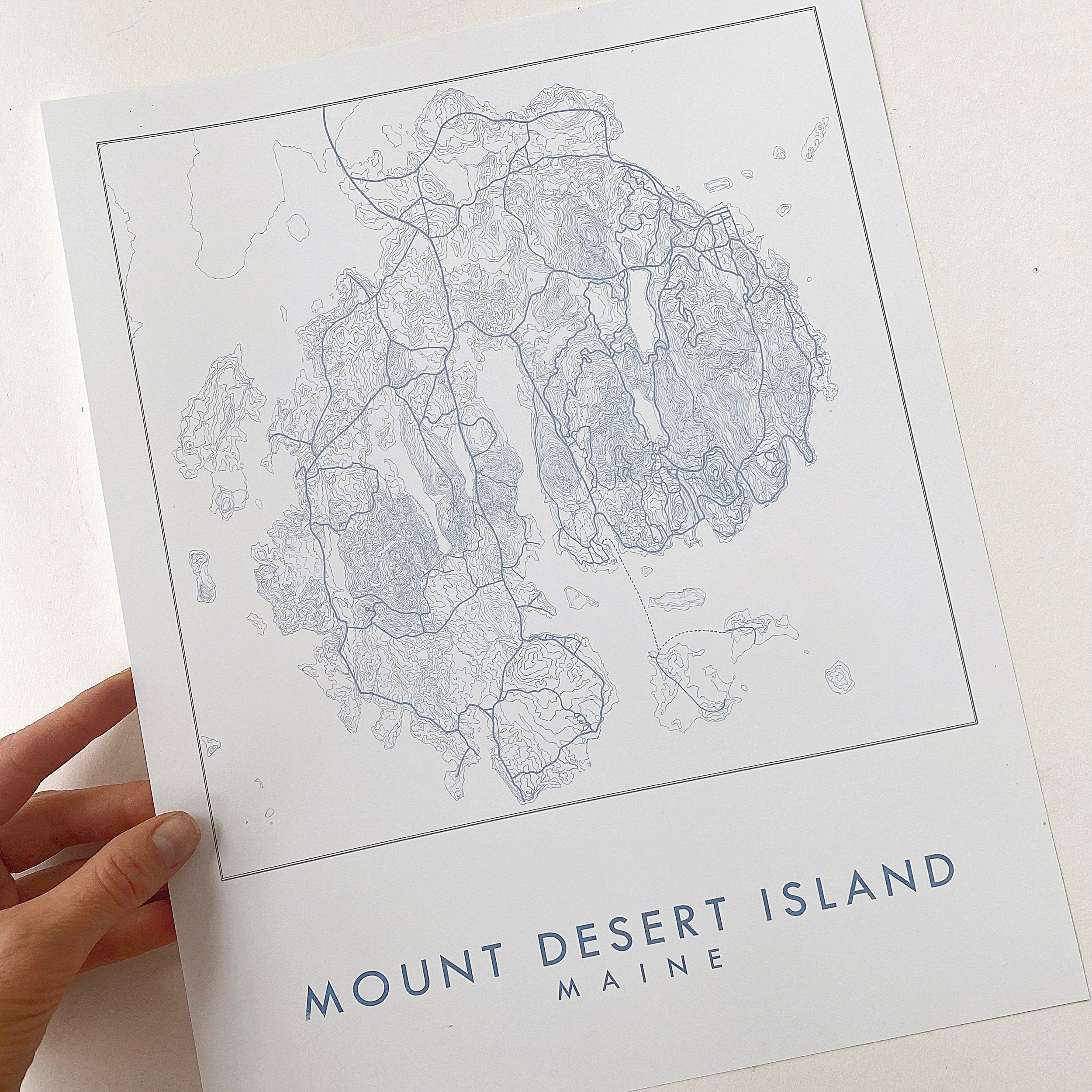MOUNT DESERT ISLAND Acadia NP Topo Lines Map: PRINT
