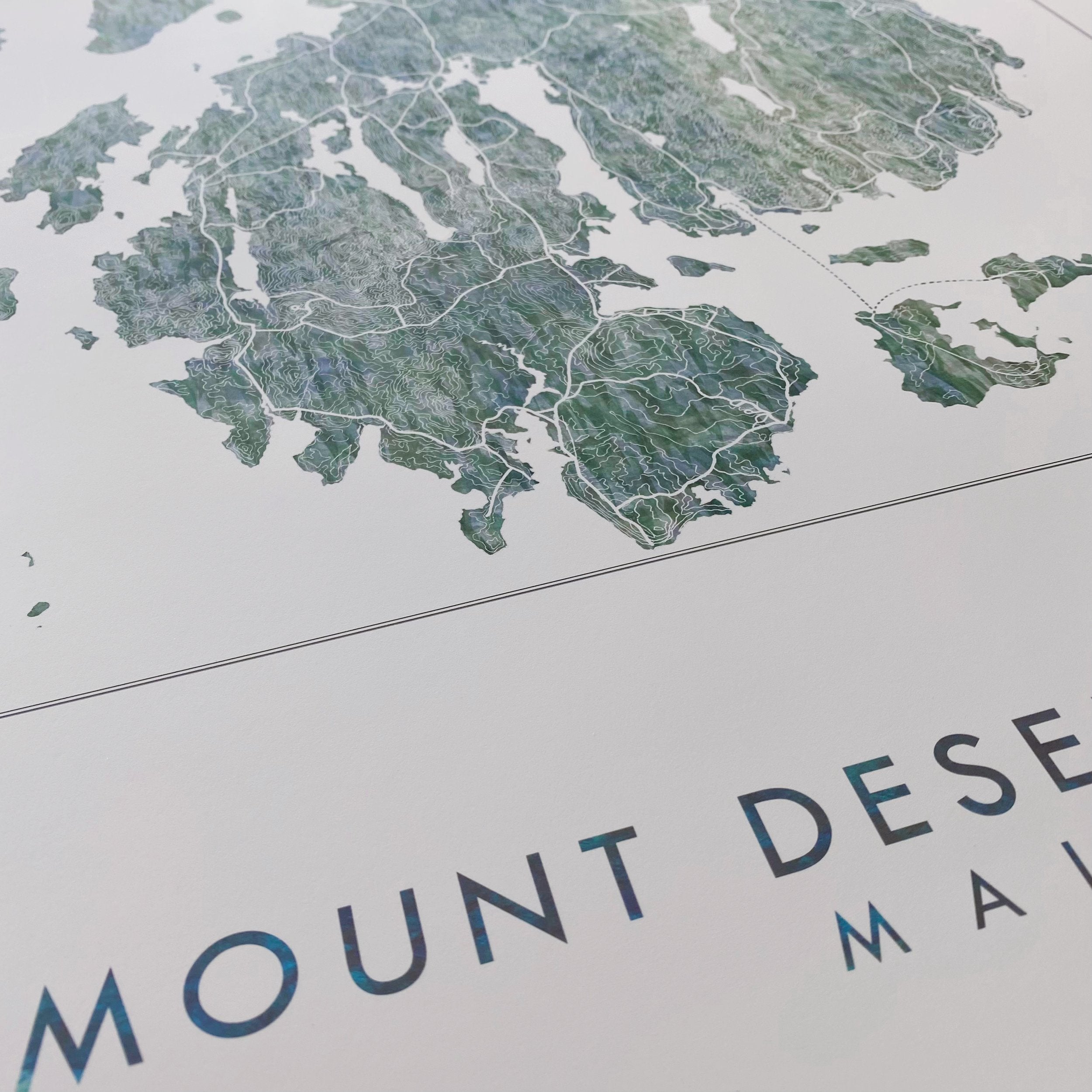 MOUNT DESERT ISLAND Acadia NP Topographical Watercolor Wash Map: PRINT