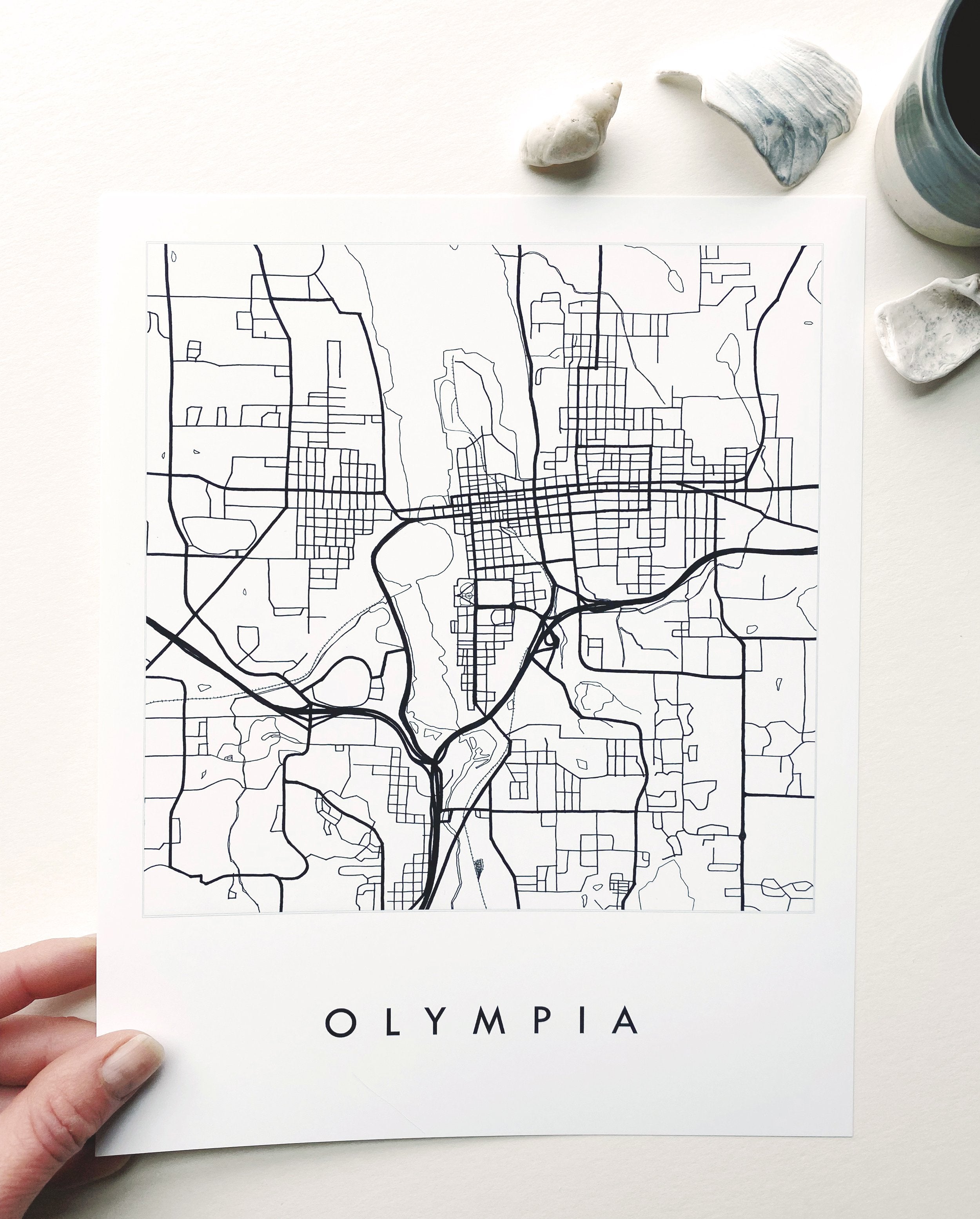OLYMPIA Washington City Lines Map: PRINT