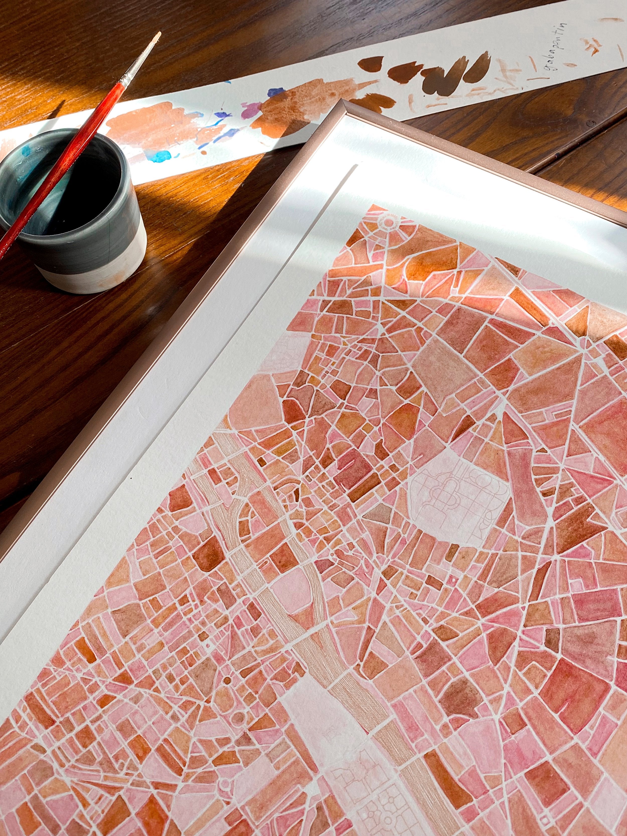 PARIS Watercolor City Blocks Map: ORIGINAL PAINTING