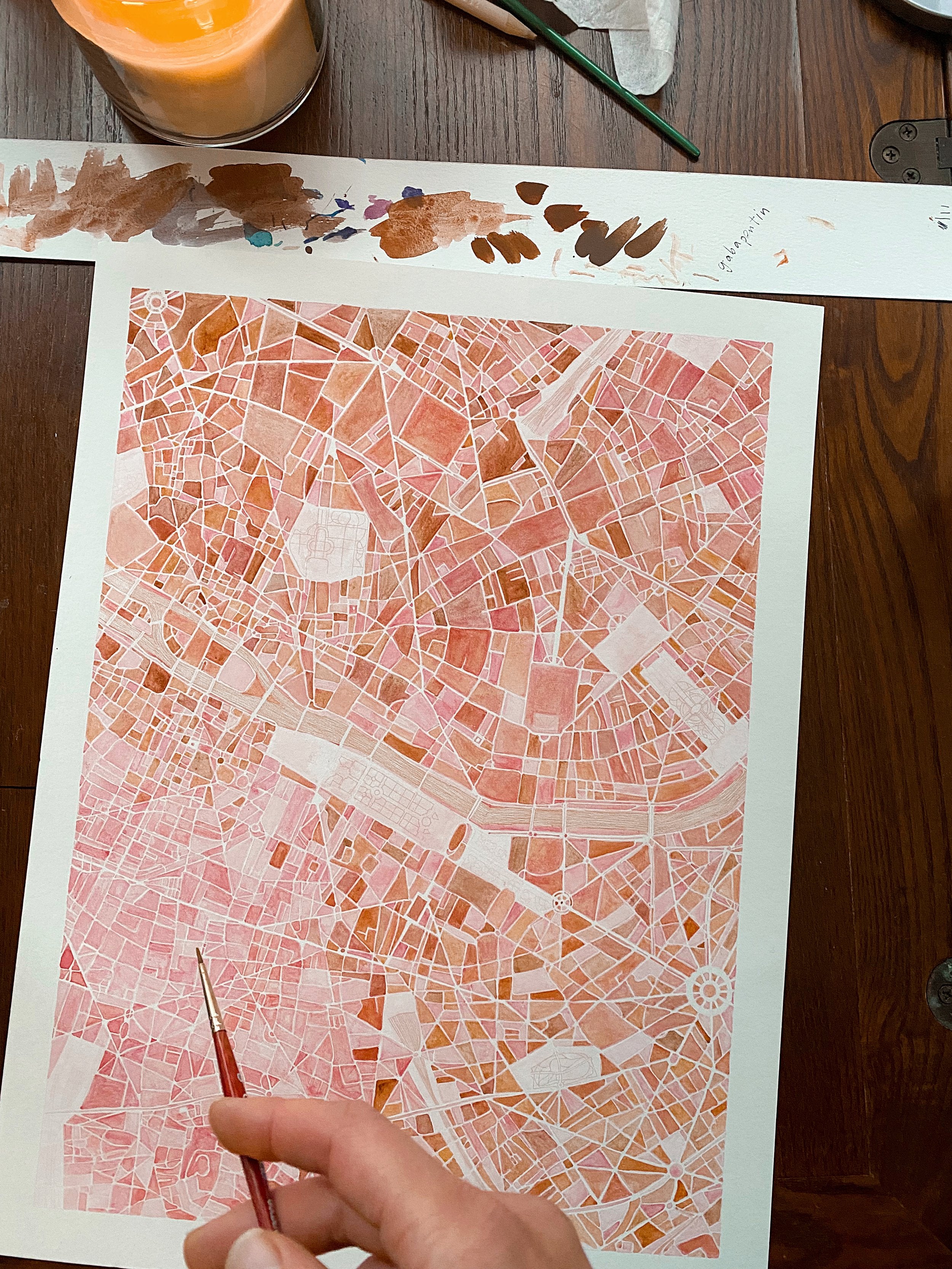 PARIS Watercolor City Blocks Map: ORIGINAL PAINTING