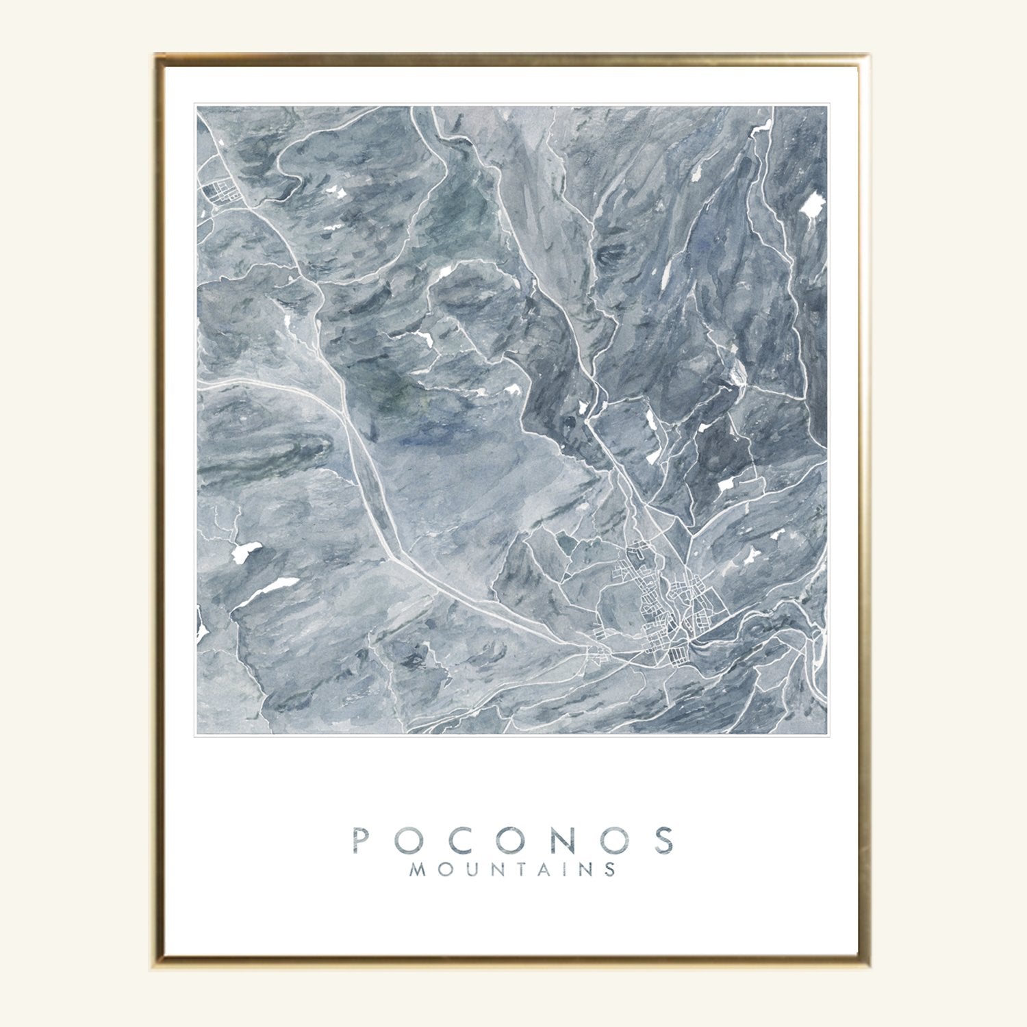 POCONOS Mountains Topographical Watercolor Map: PRINT
