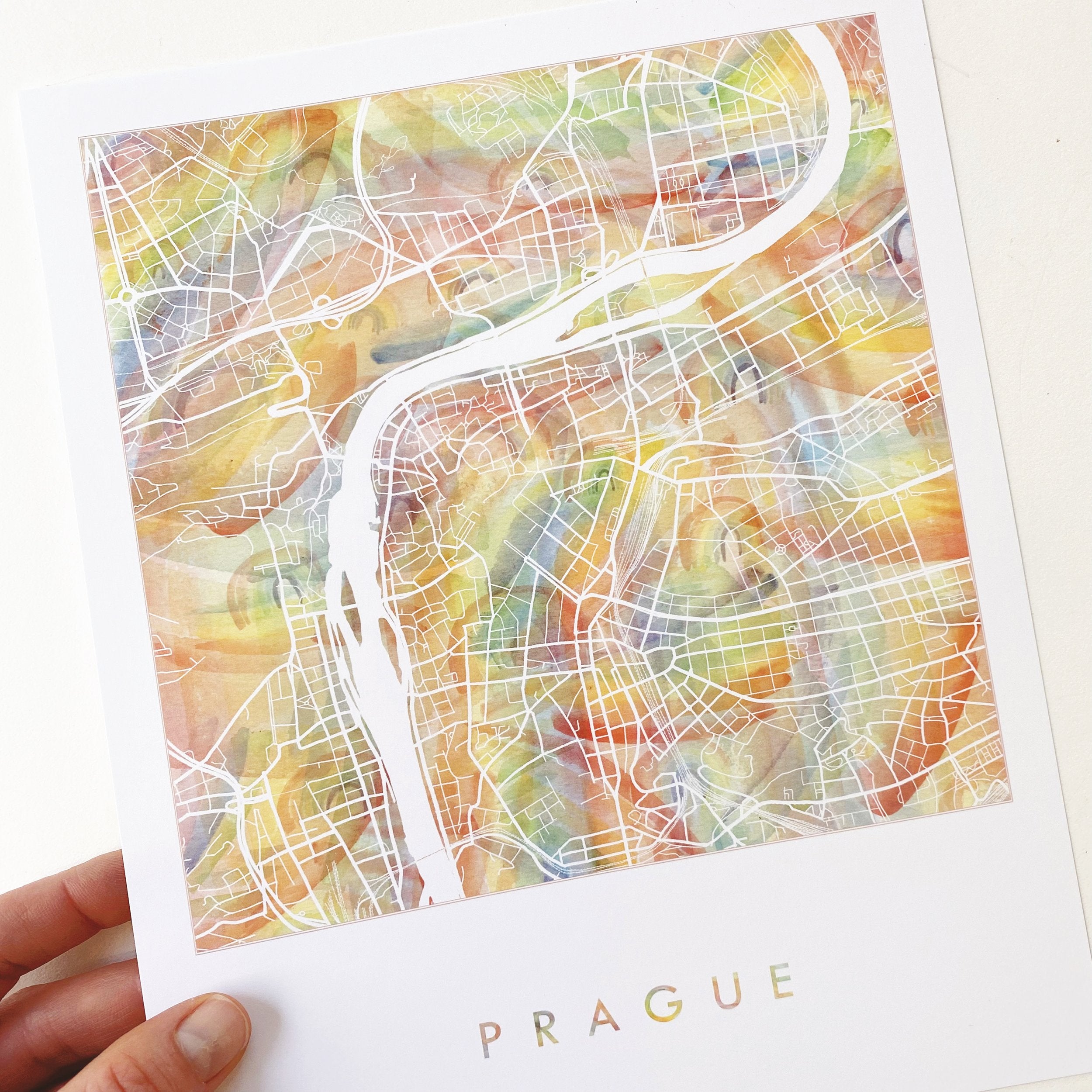 PRAGUE Pride Rainbow Watercolor Map: PRINT