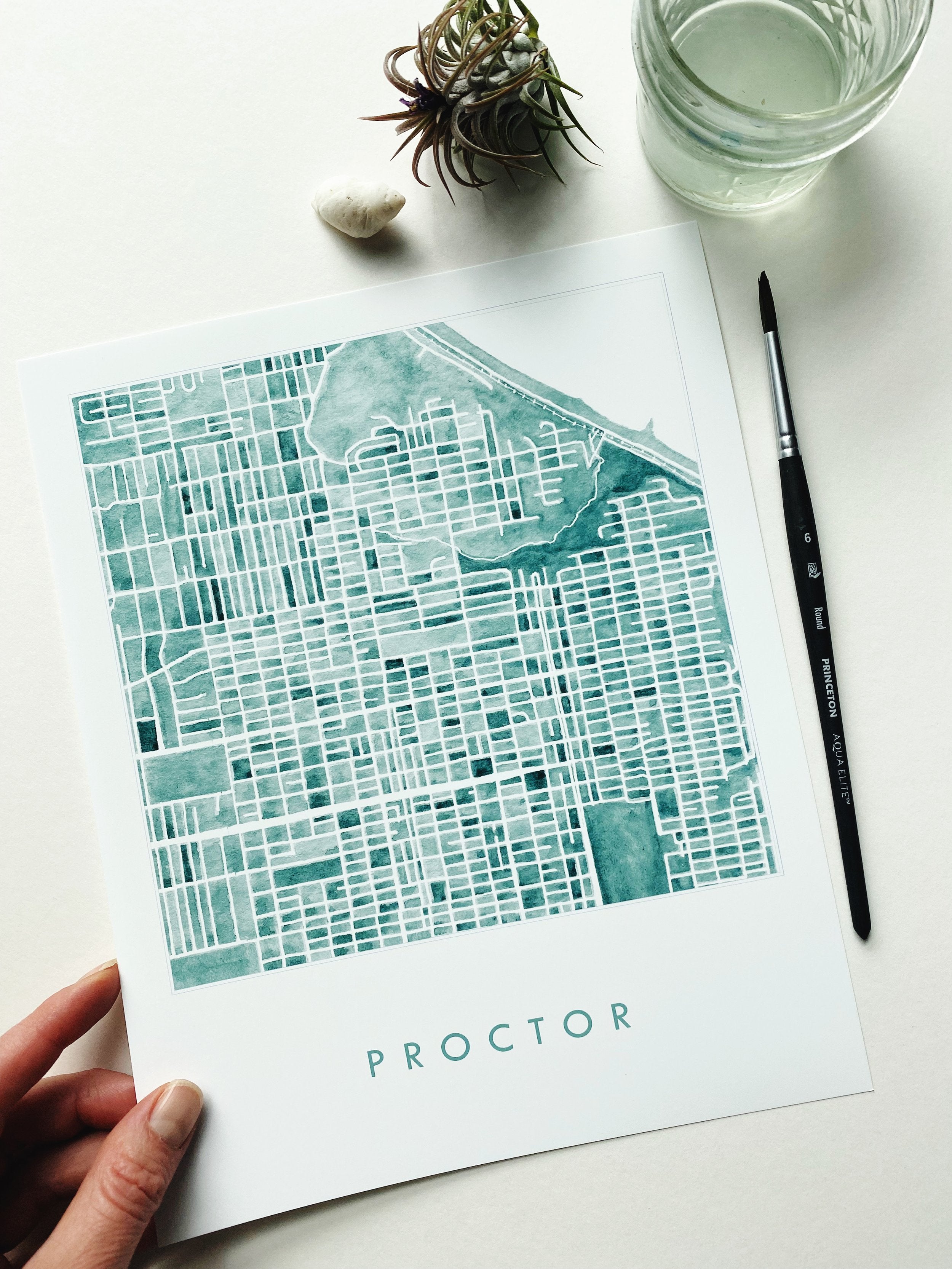 Proctor TACOMA Watercolor City Blocks Map: PRINT