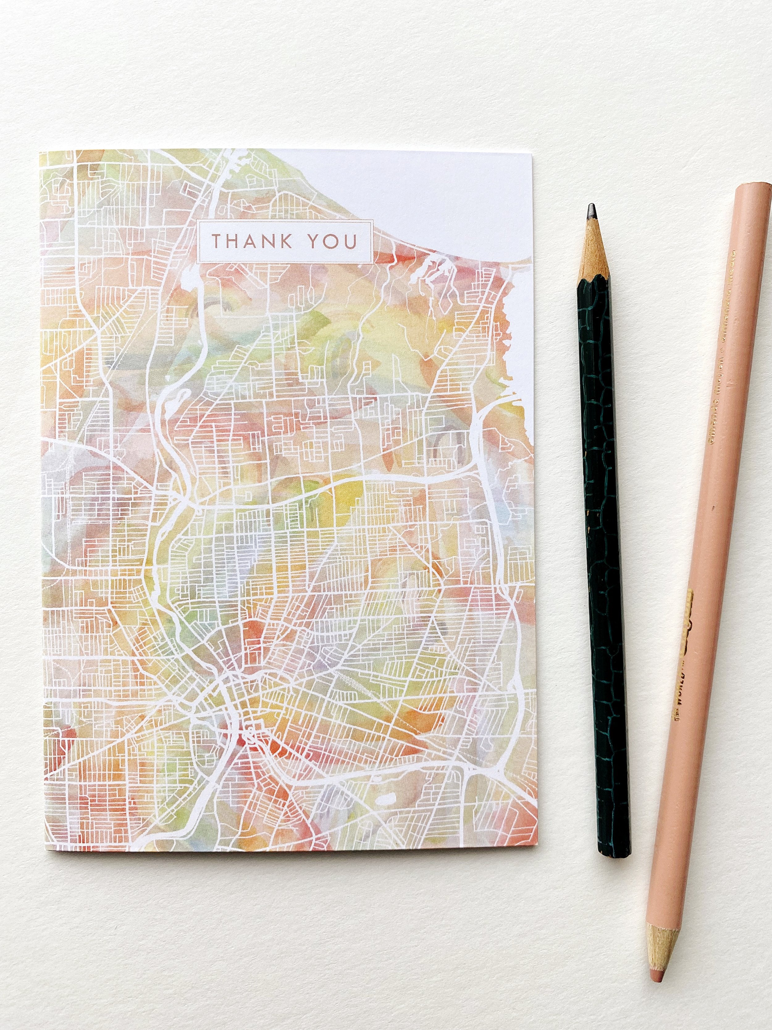 ROCHESTER New York Rainbow Watercolor Wash Map - thank you card