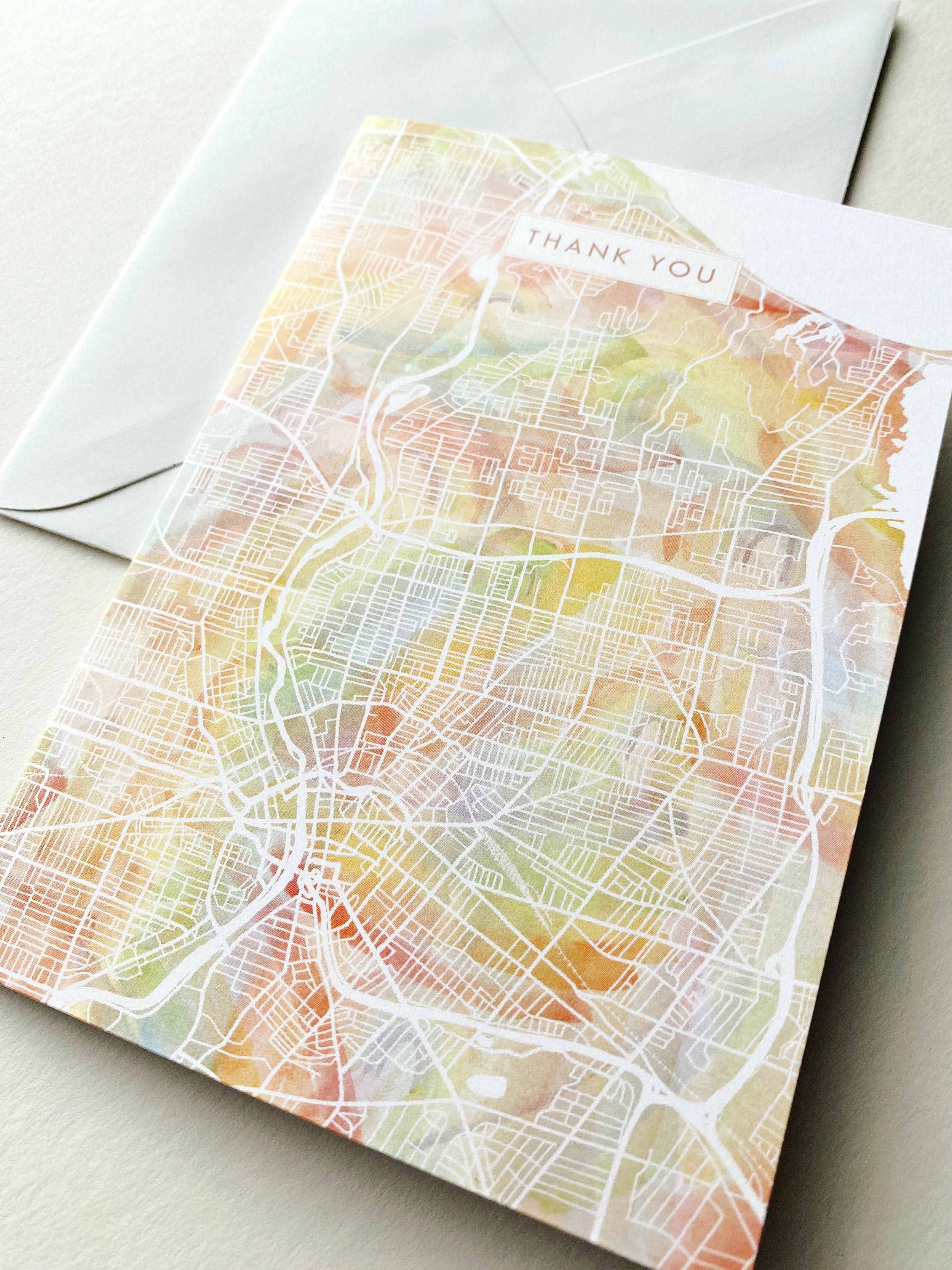 ROCHESTER New York Rainbow Watercolor Wash Map - thank you card
