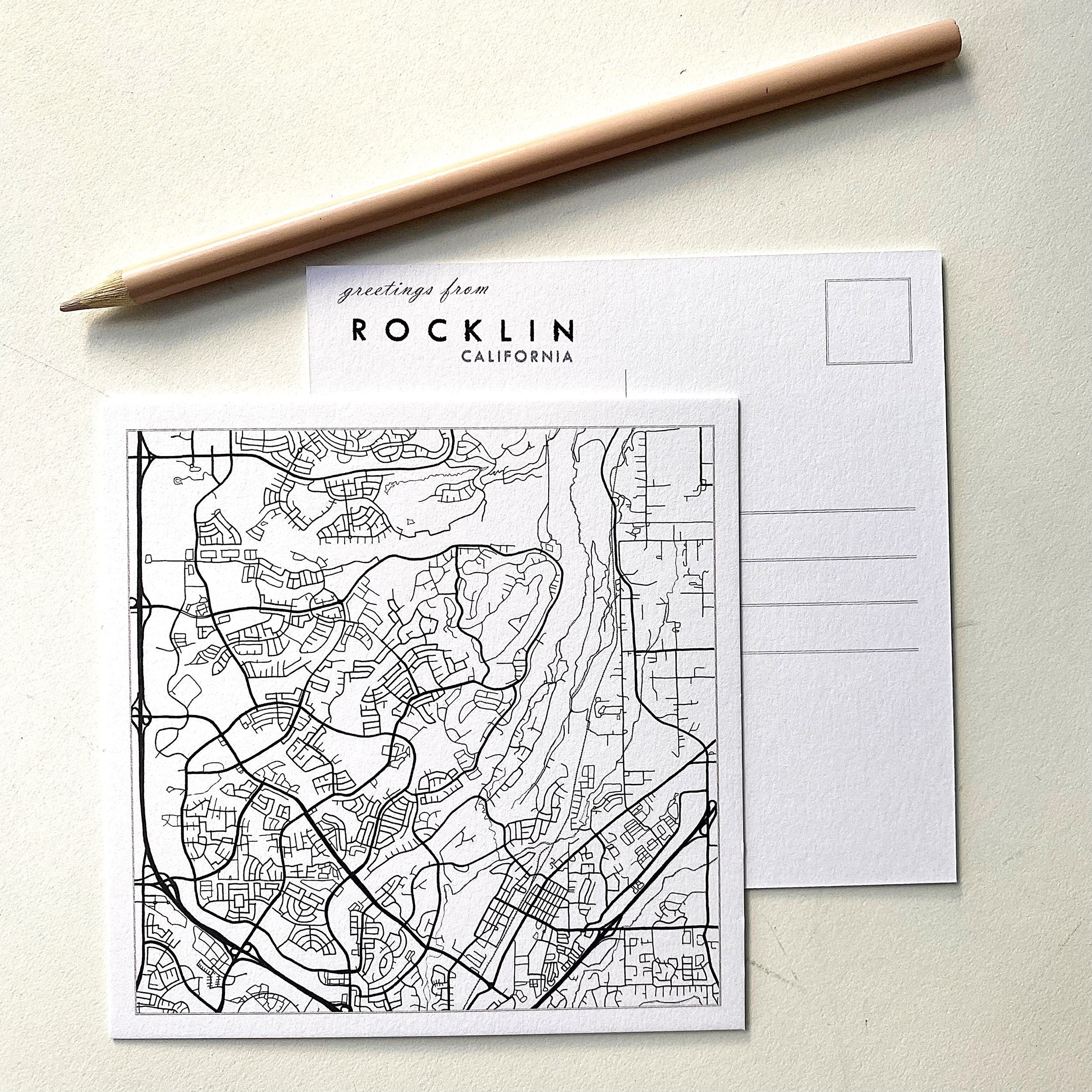 ROCKLIN California Map Postcard