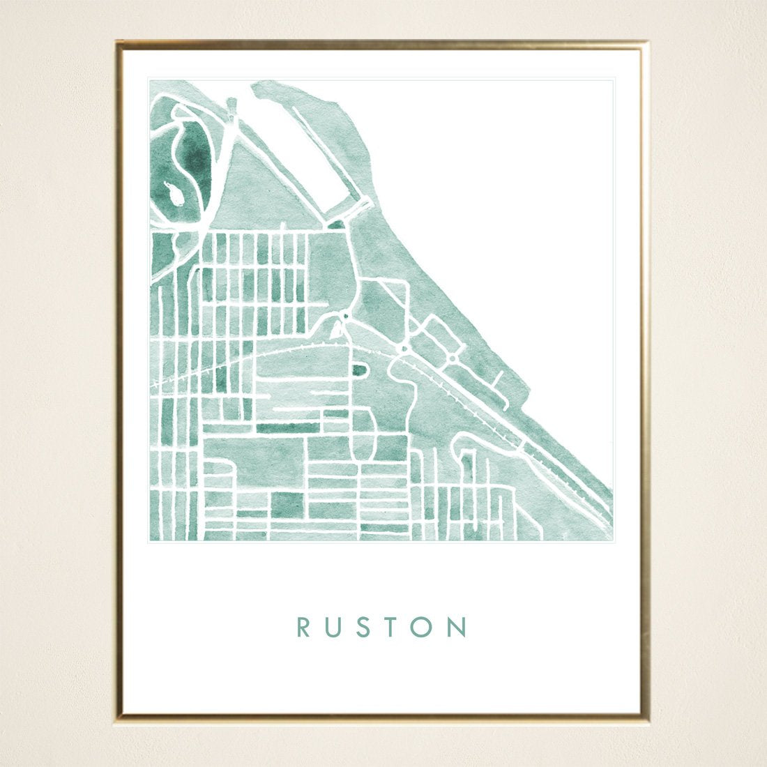 RUSTON Washington Neighborhood Watercolor Map: PRINT