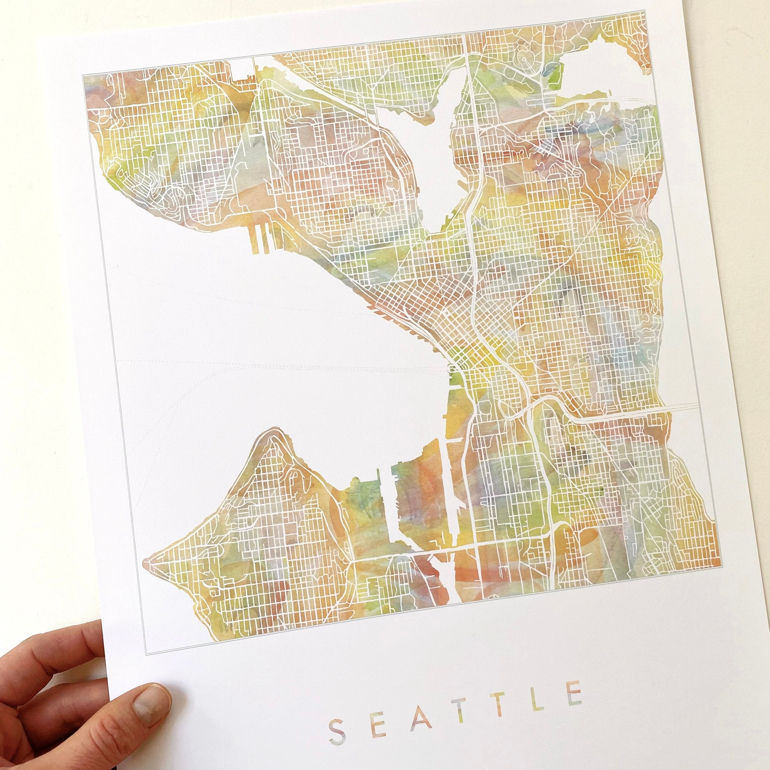 SEATTLE Pride Rainbow Watercolor Map: PRINT