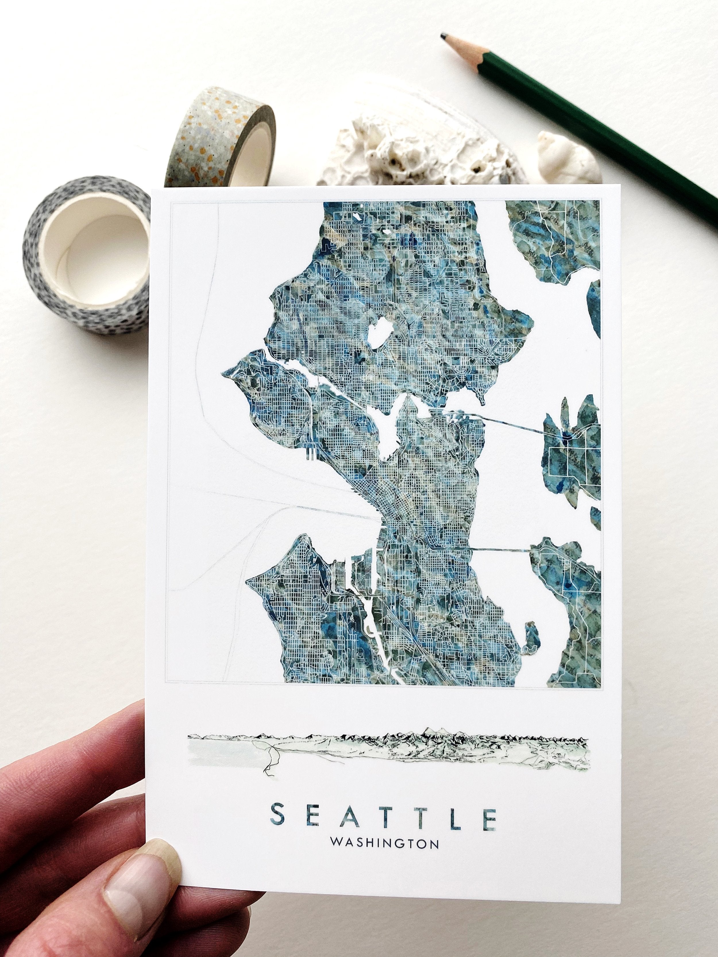 SEATTLE Washington Cascades Map Postcard