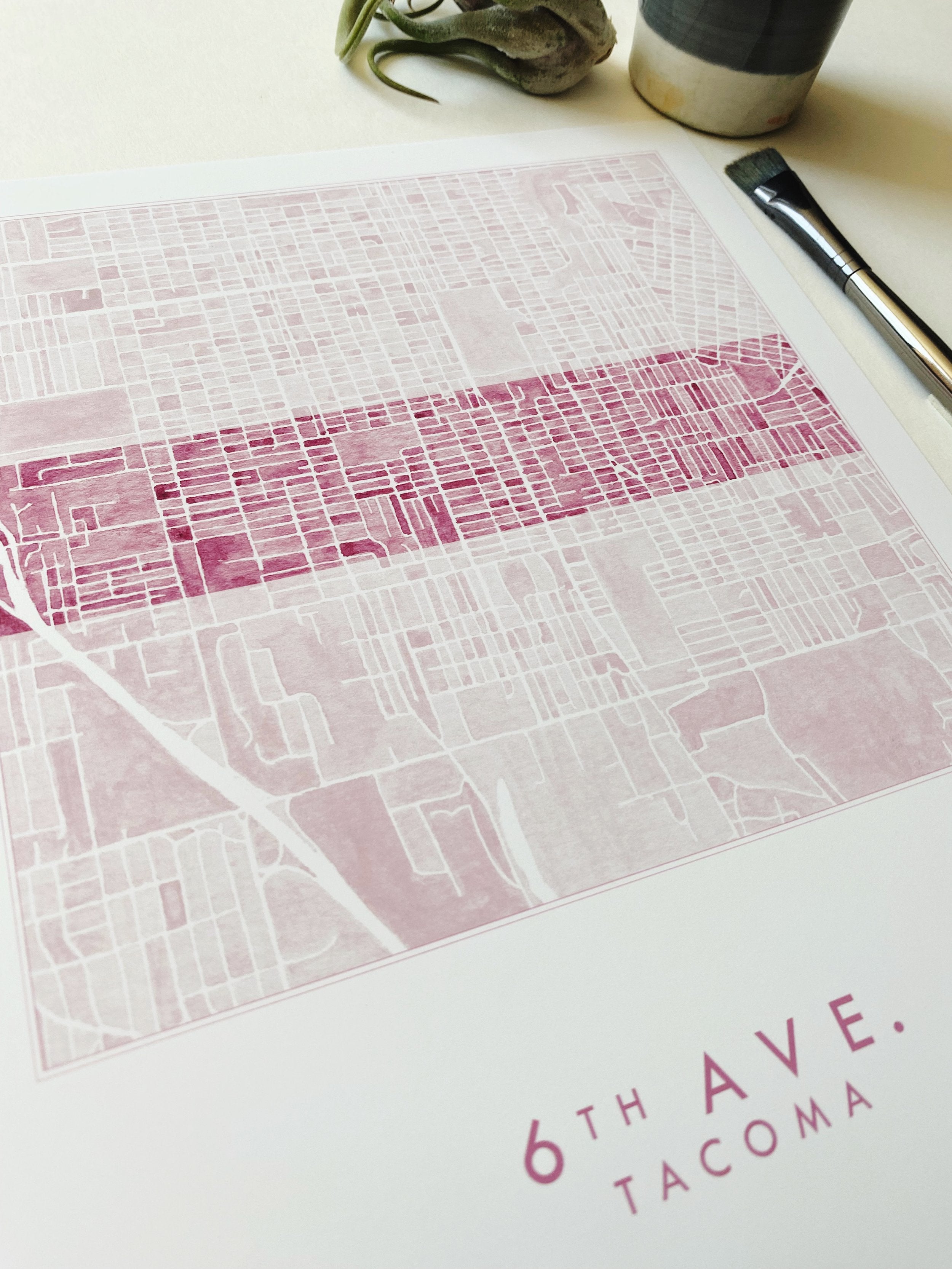 6th Avenue TACOMA Neighborhood Watercolor Map: PRINT