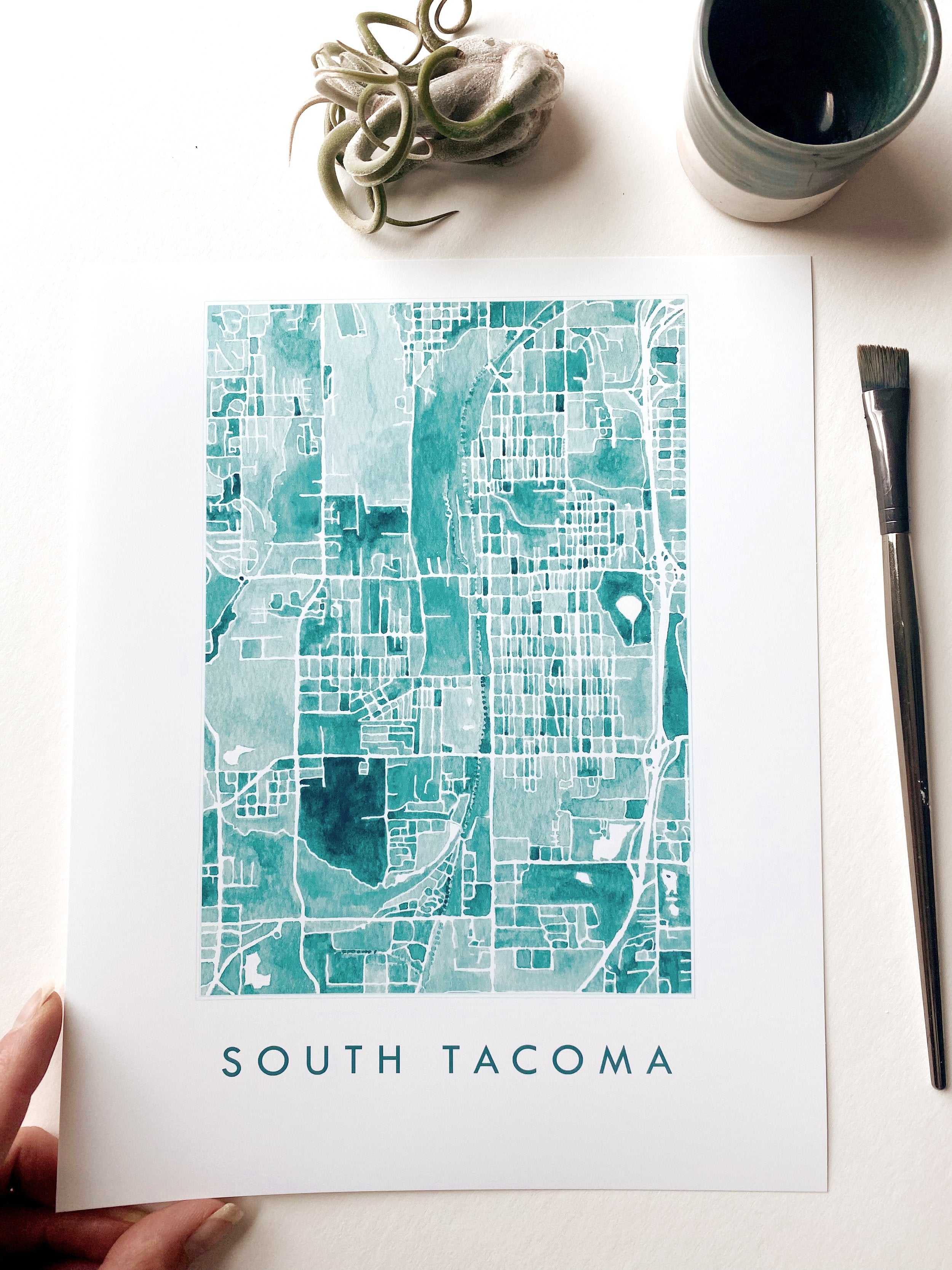 South Tacoma TACOMA Neighborhood Watercolor Map: PRINT