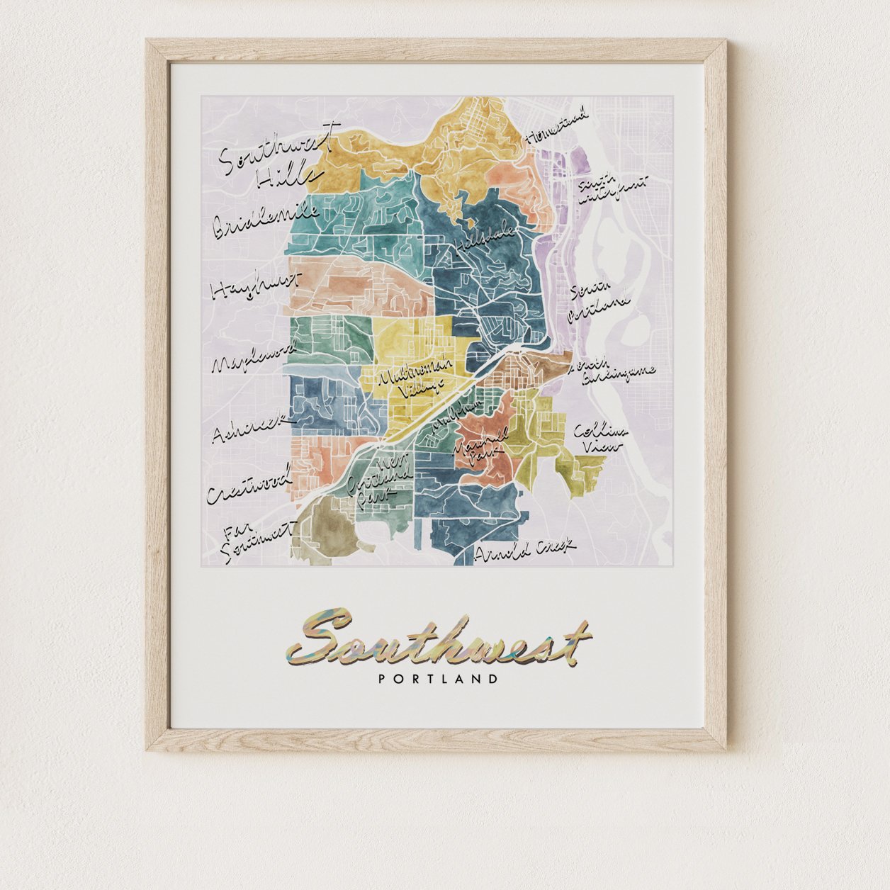 SOUTHWEST Portland Neighborhood Watercolor Map: PRINT