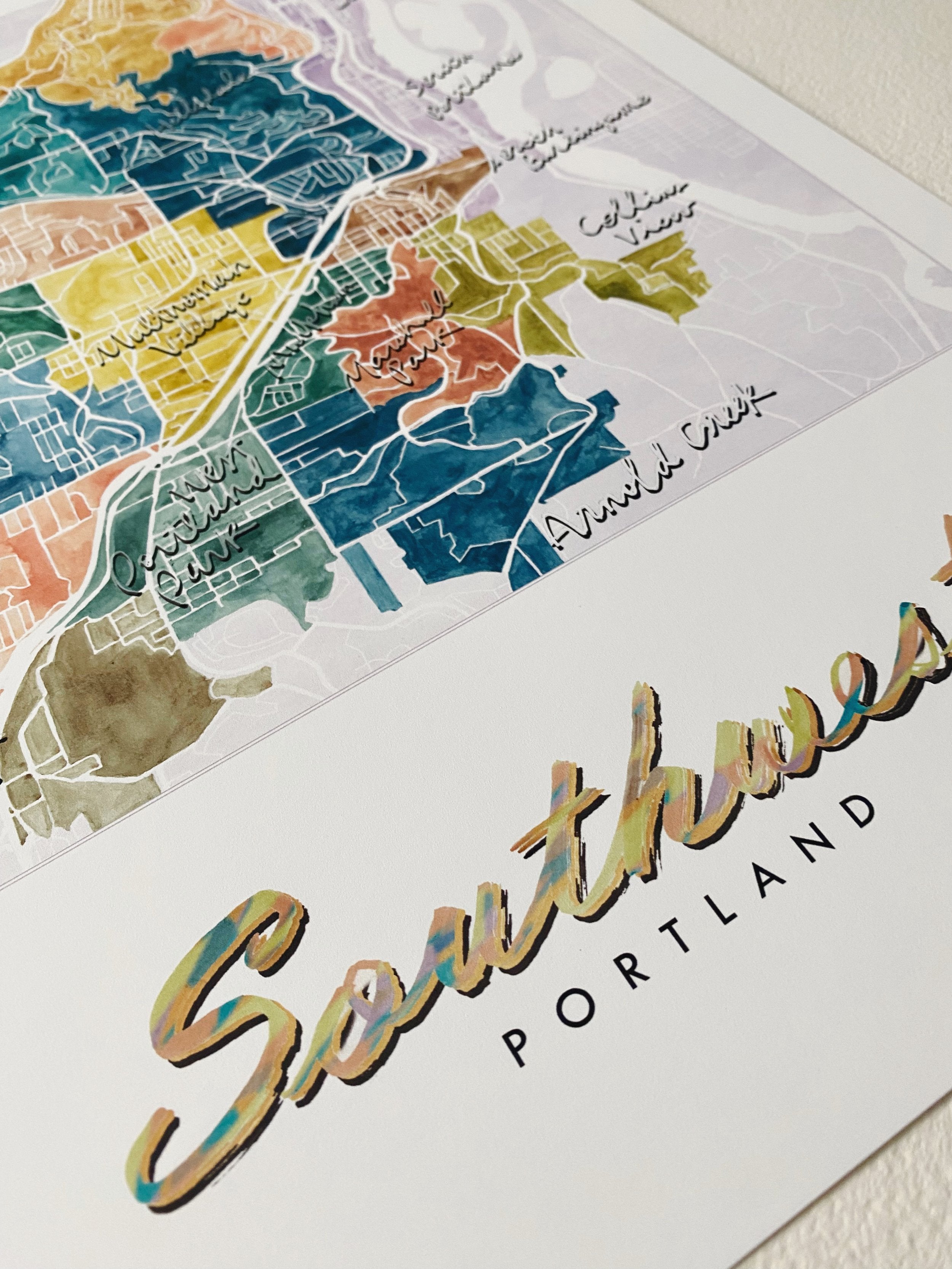 SOUTHWEST Portland Neighborhood Watercolor Map: PRINT