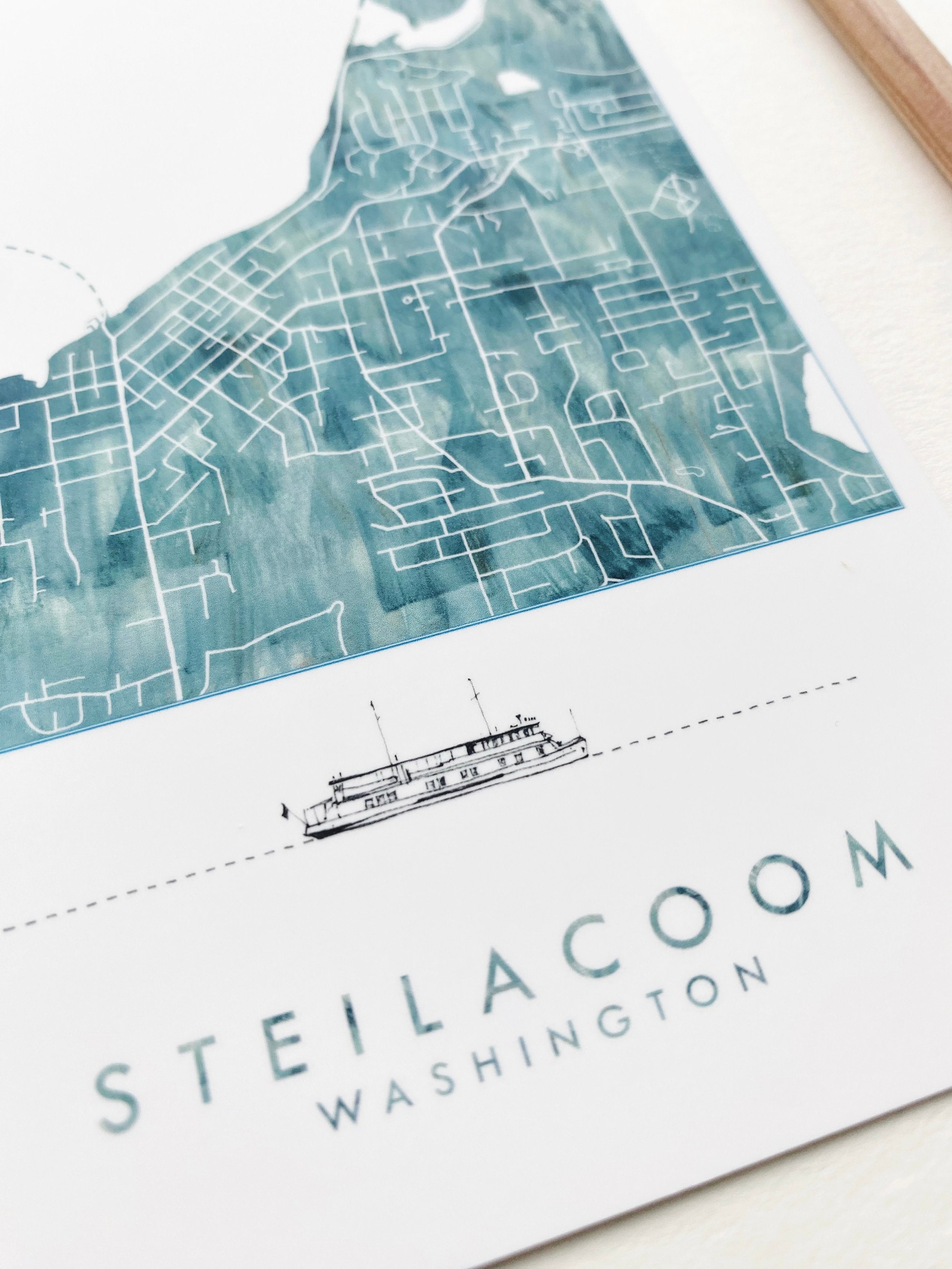 STEILACOOM Washington Ferry Map Postcard