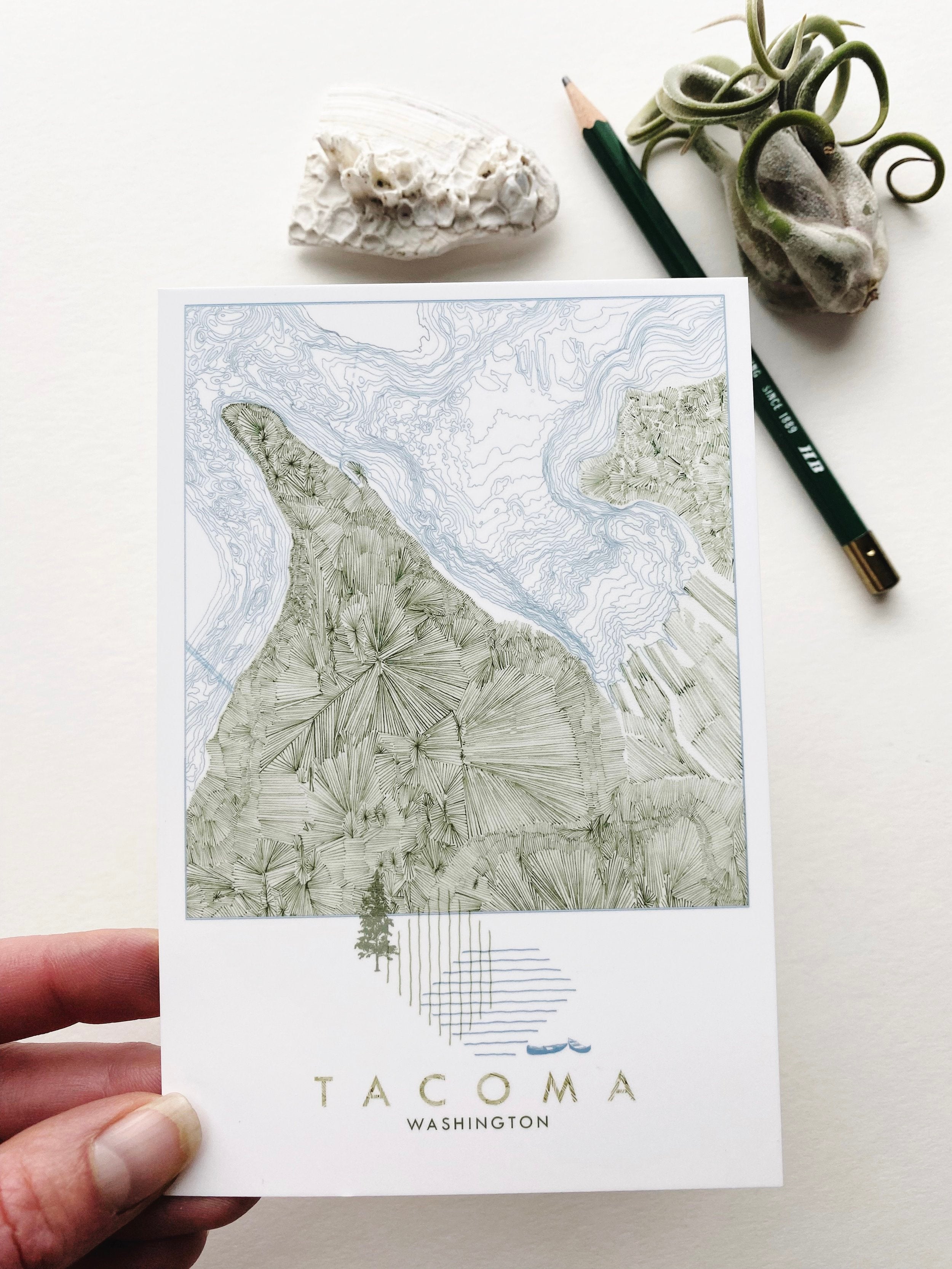 TACOMA Washington Land + Water Map Postcard