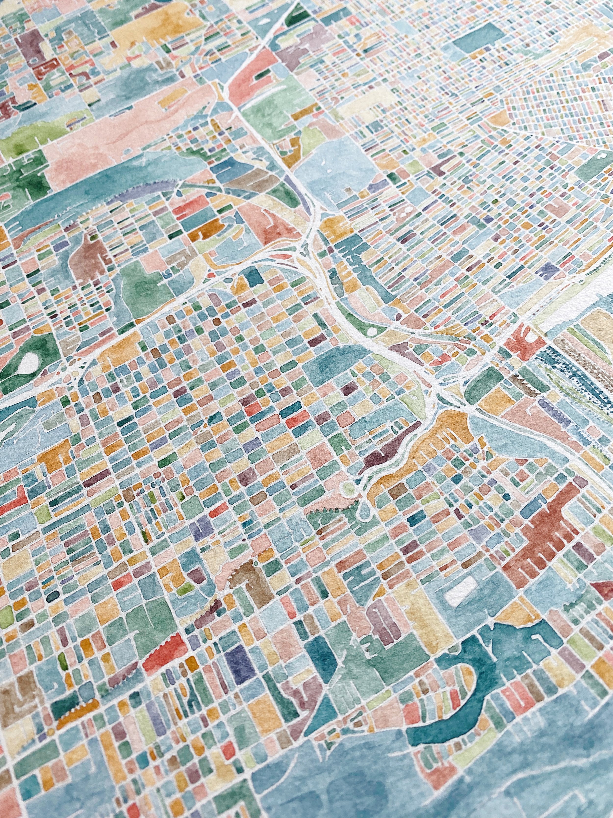 ColorFULL TACOMA Watercolor City Blocks Map: PRINT