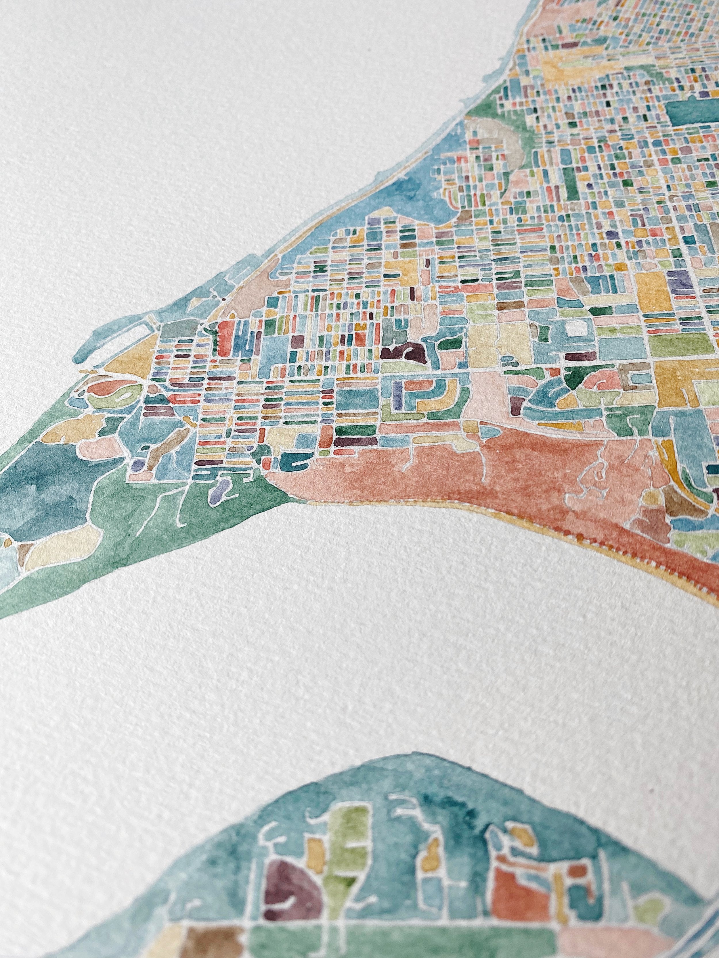 TACOMA ColorFULL Watercolor City Blocks Map: ORIGINAL PAINTING