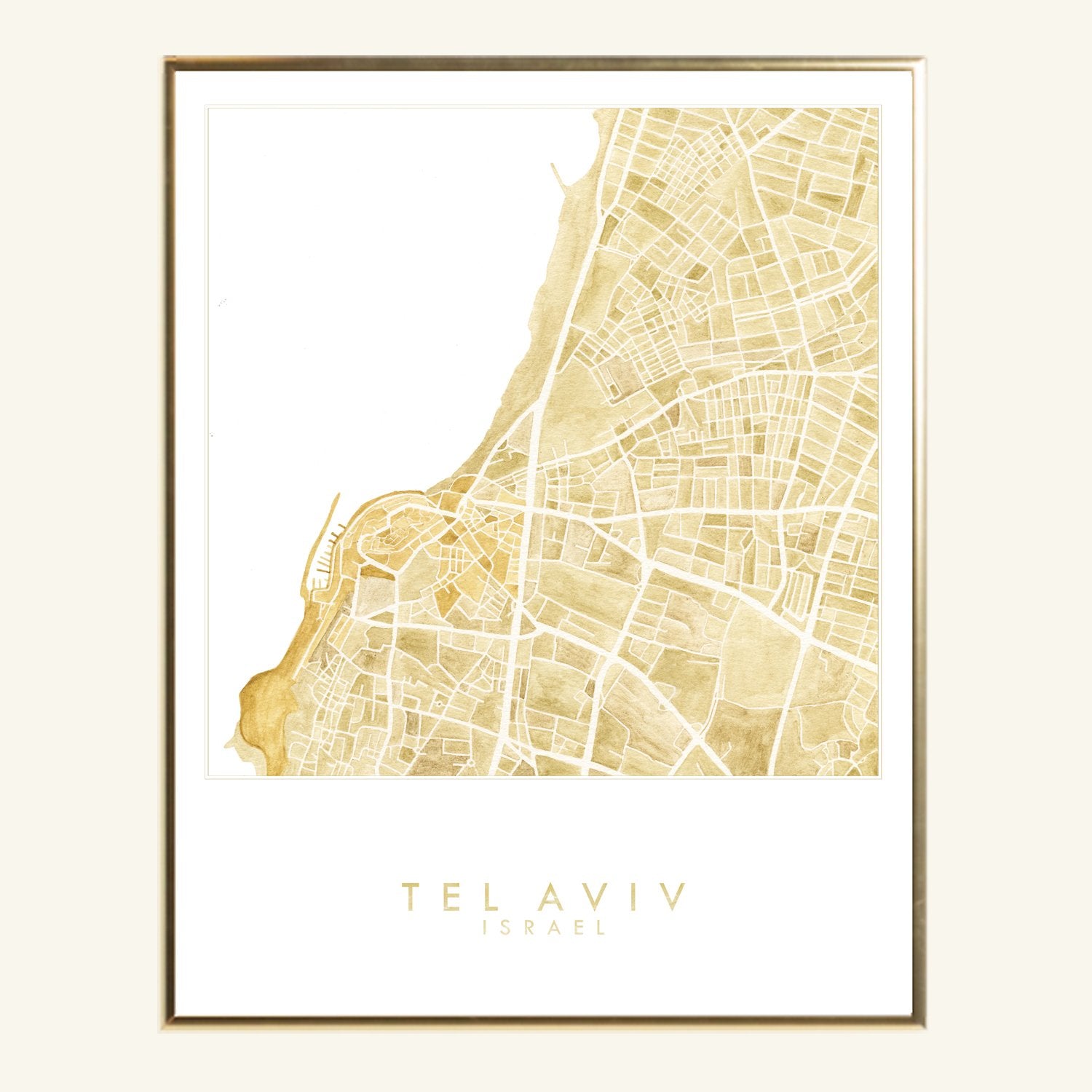 TEL AVIV Yafo Jaffa Israel Watercolor City Blocks Map: PRINT