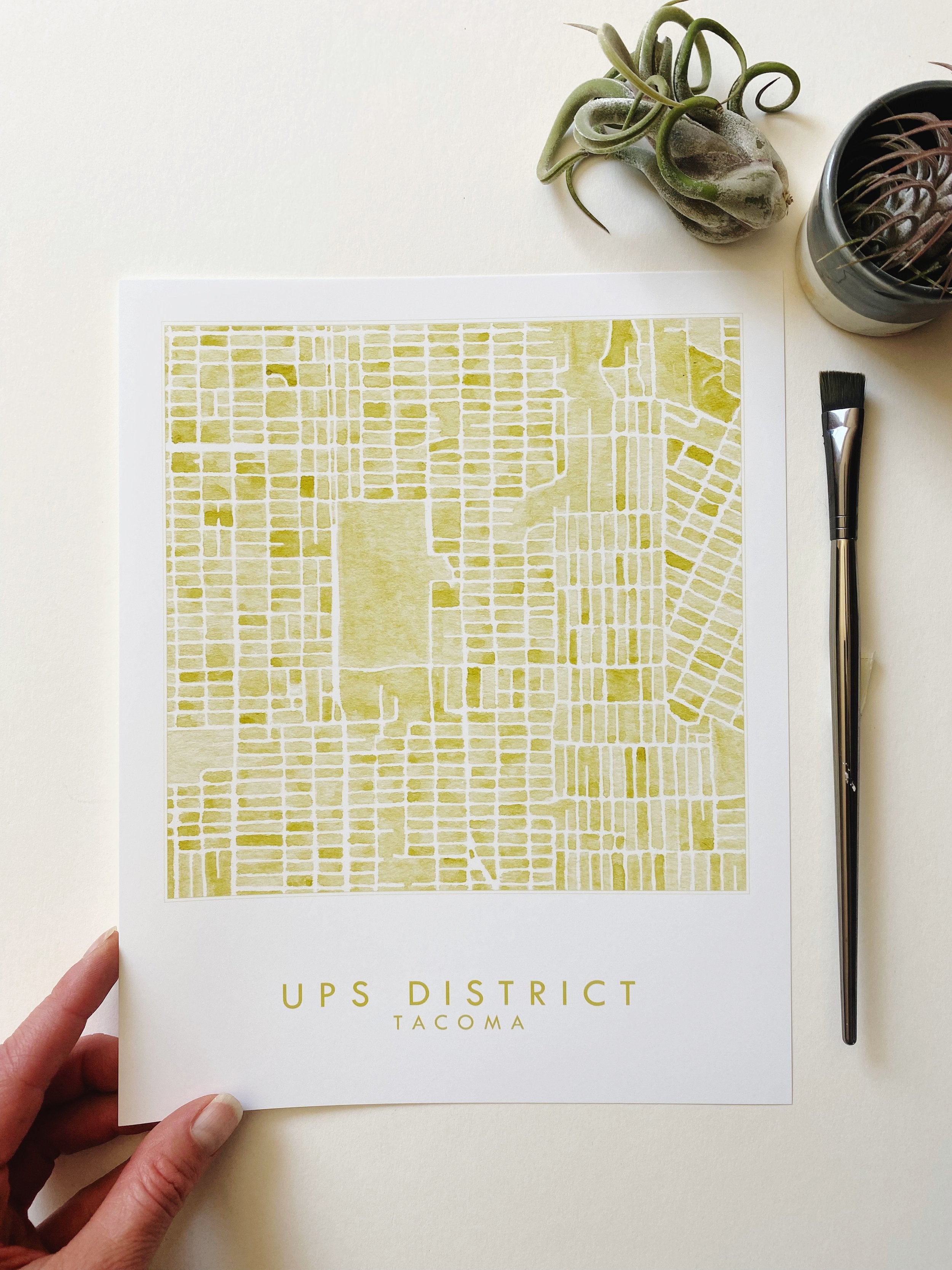 UPS District TACOMA Neighborhood Watercolor Map: PRINT