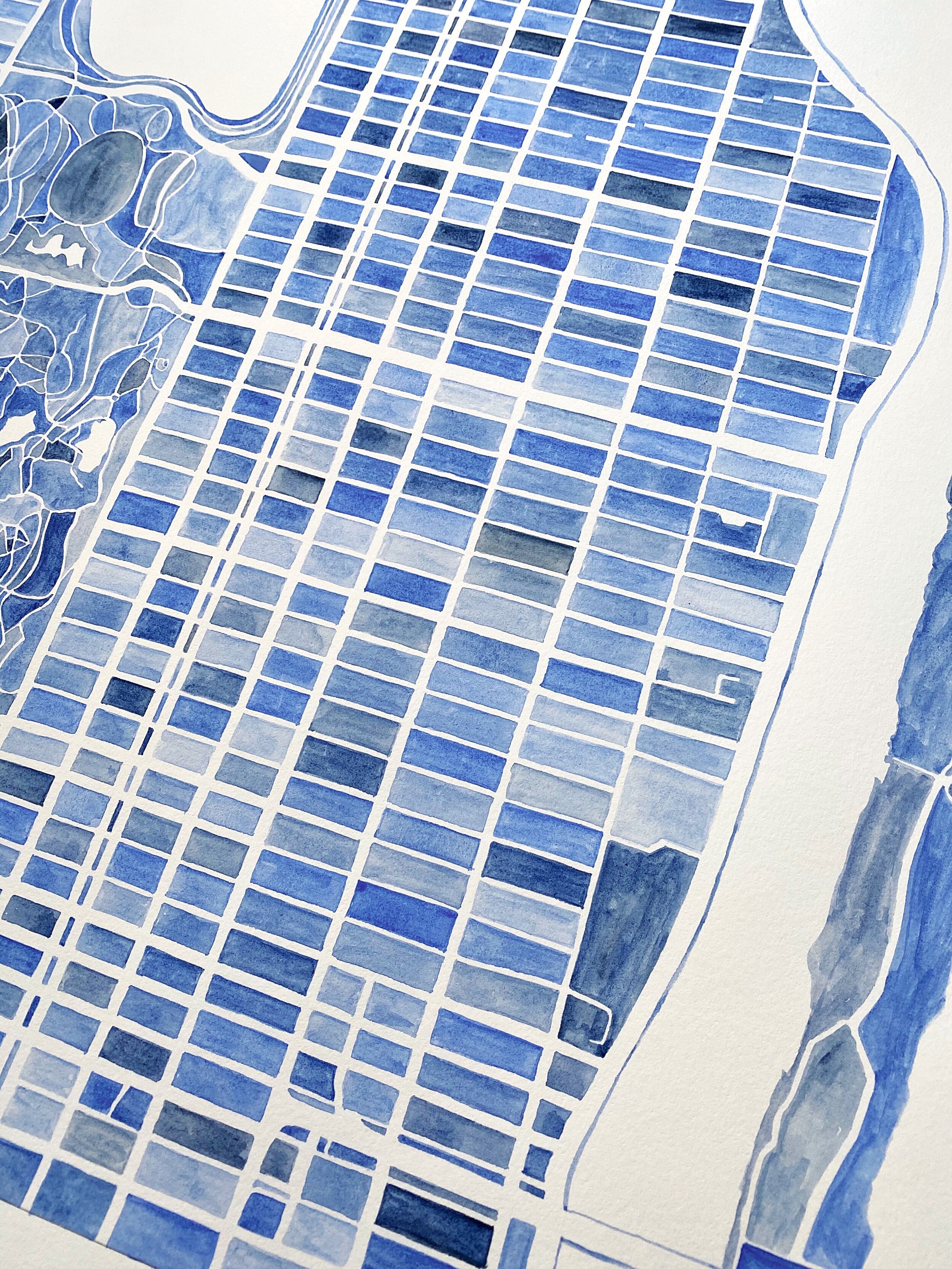 Upper East Side MANHATTAN Watercolor City Blocks Map: ORIGINAL PAINTING (Commission)
