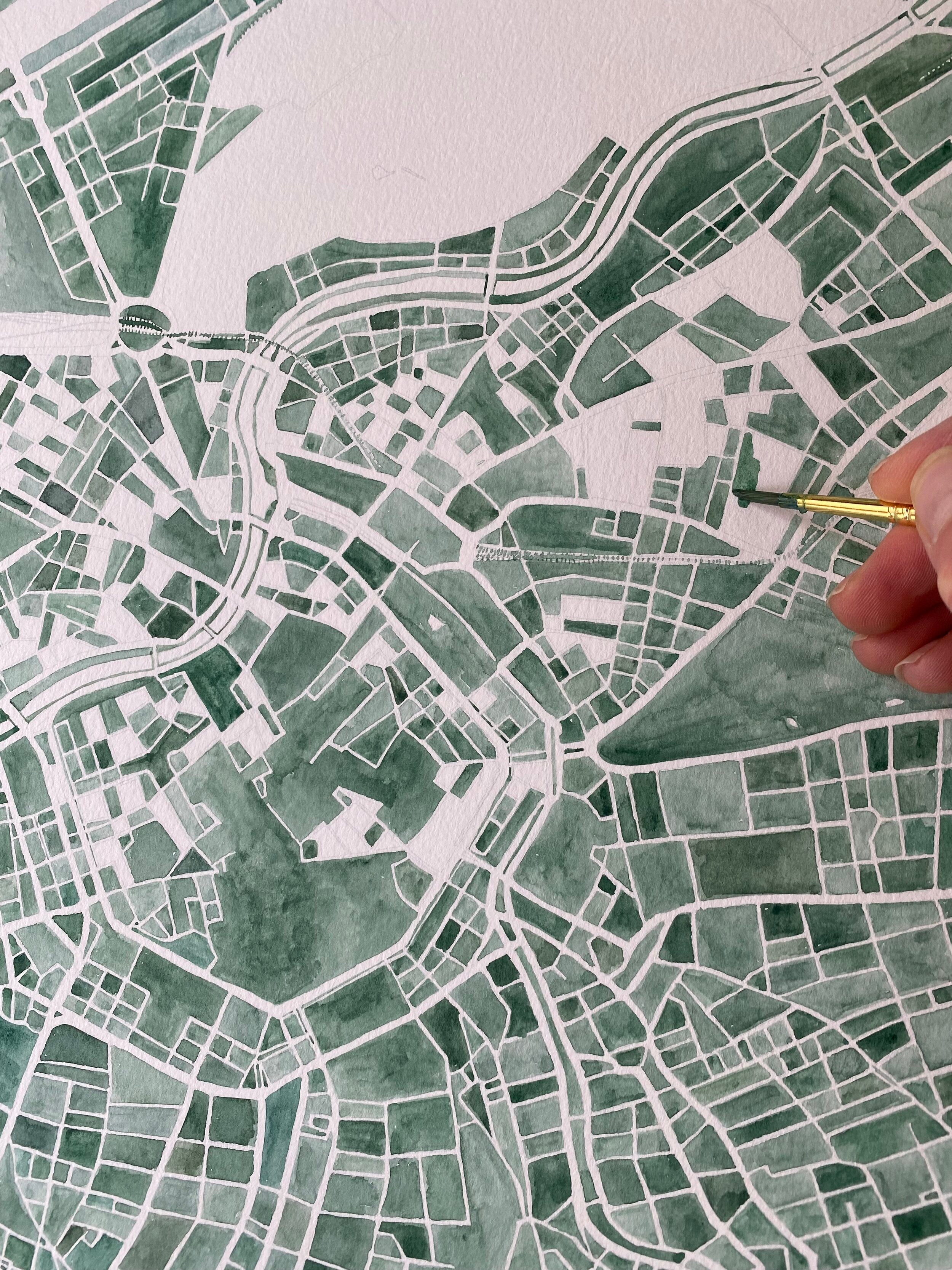 VIENNA Watercolor City Blocks Map: ORIGINAL PAINTING