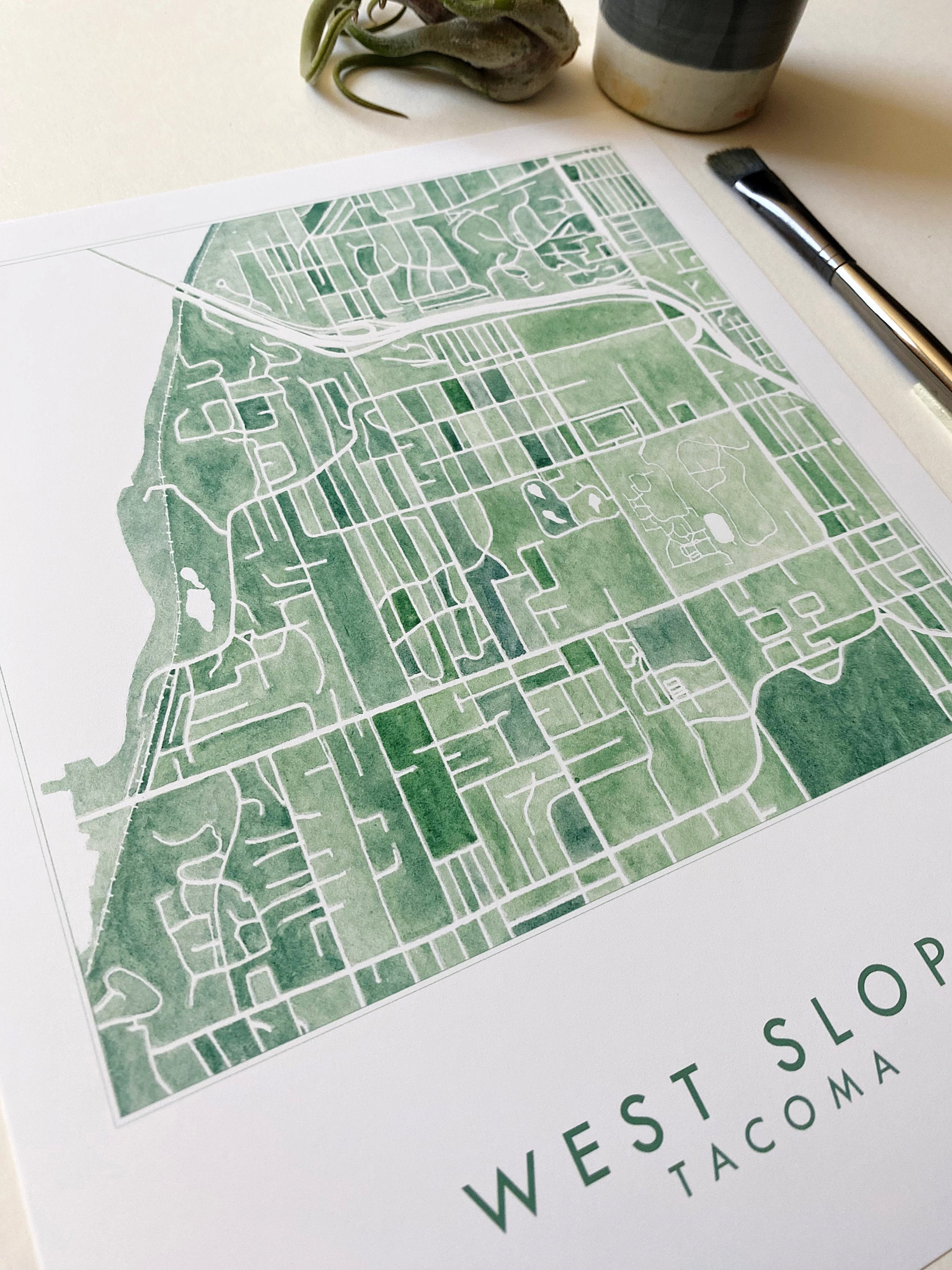 West Slope TACOMA Neighborhood Watercolor Map: PRINT