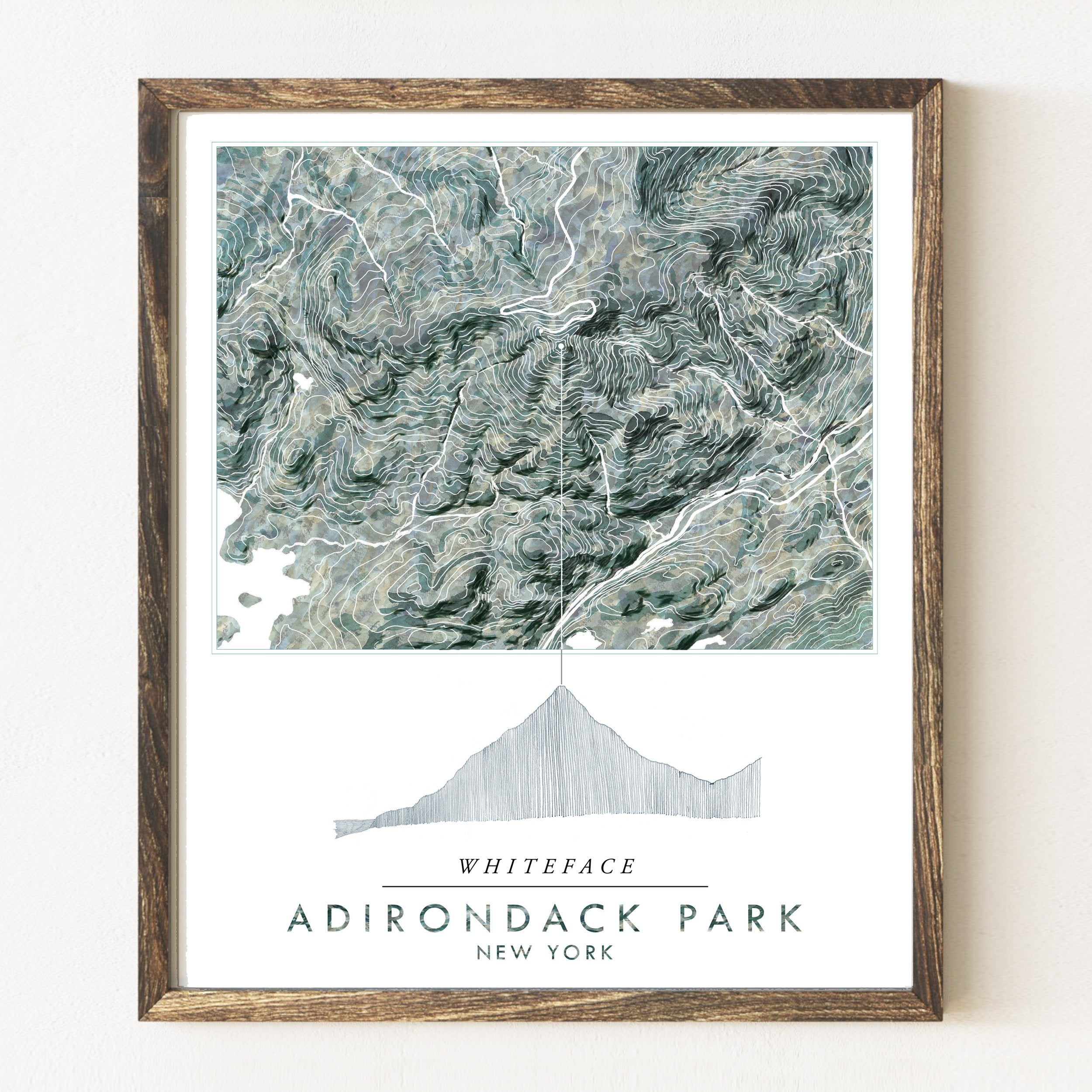 WHITEFACE Mountain Topographical Watercolor Map Drawing: PRINT