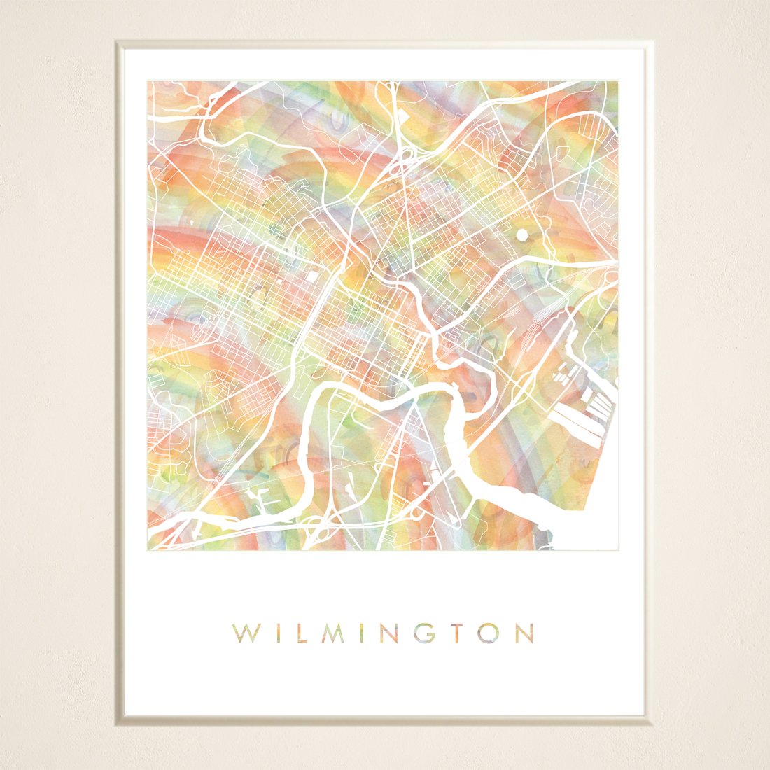 WILMINGTON Delaware Pride Rainbow Watercolor Map: PRINT