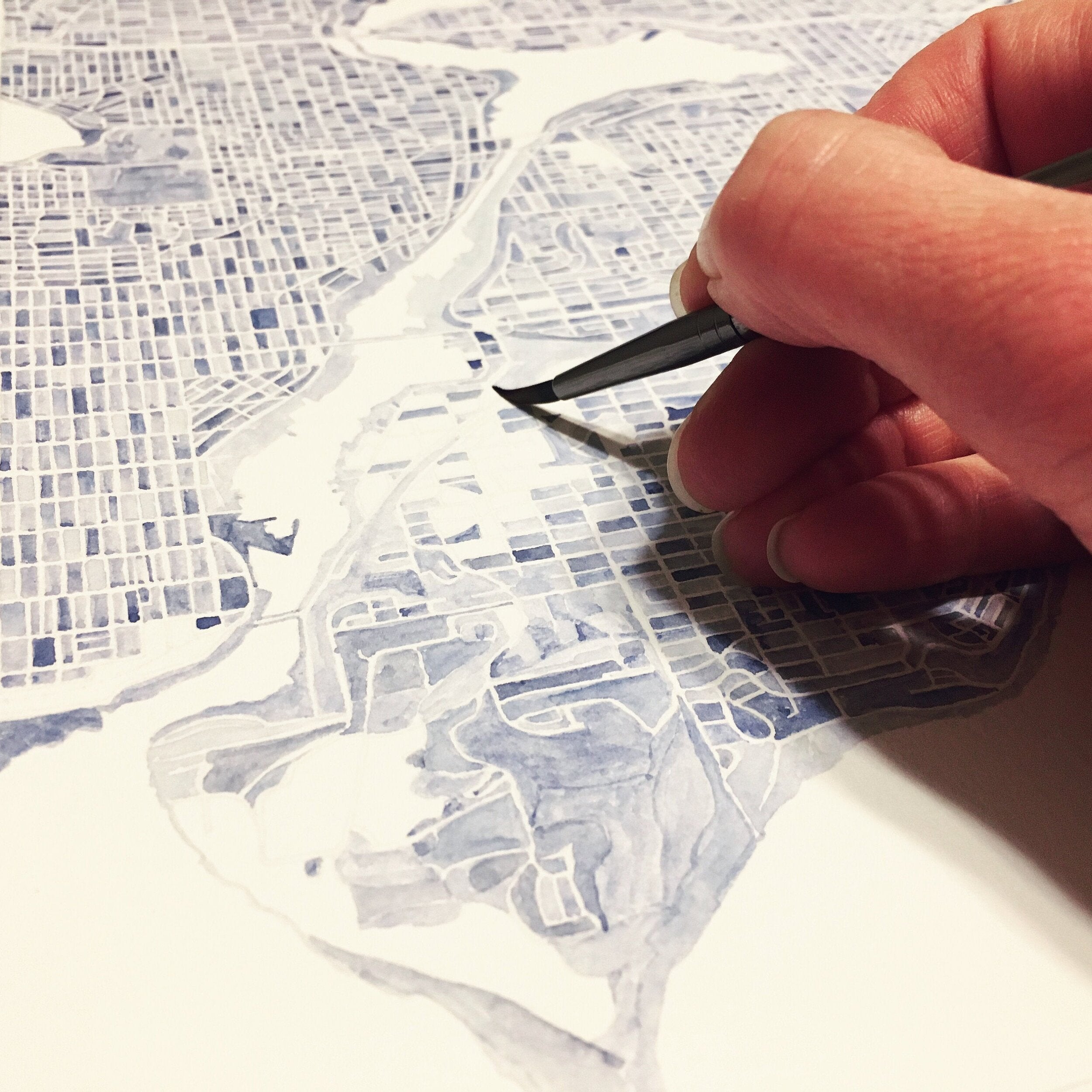 SEATTLE Watercolor City Blocks Map: ORIGINAL PAINTING (Commission)