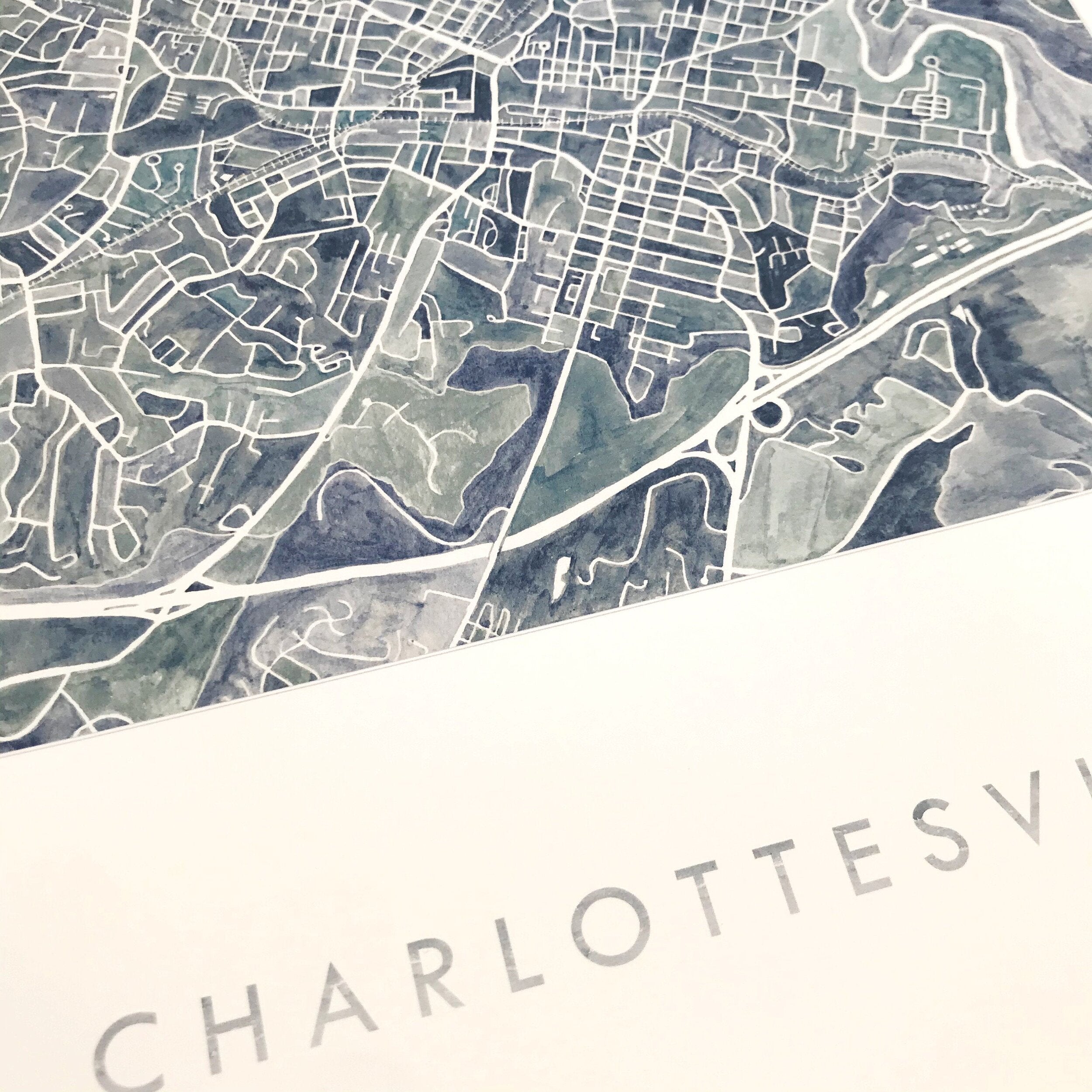 CHARLOTTESVILLE Watercolor City Blocks Map: PRINT