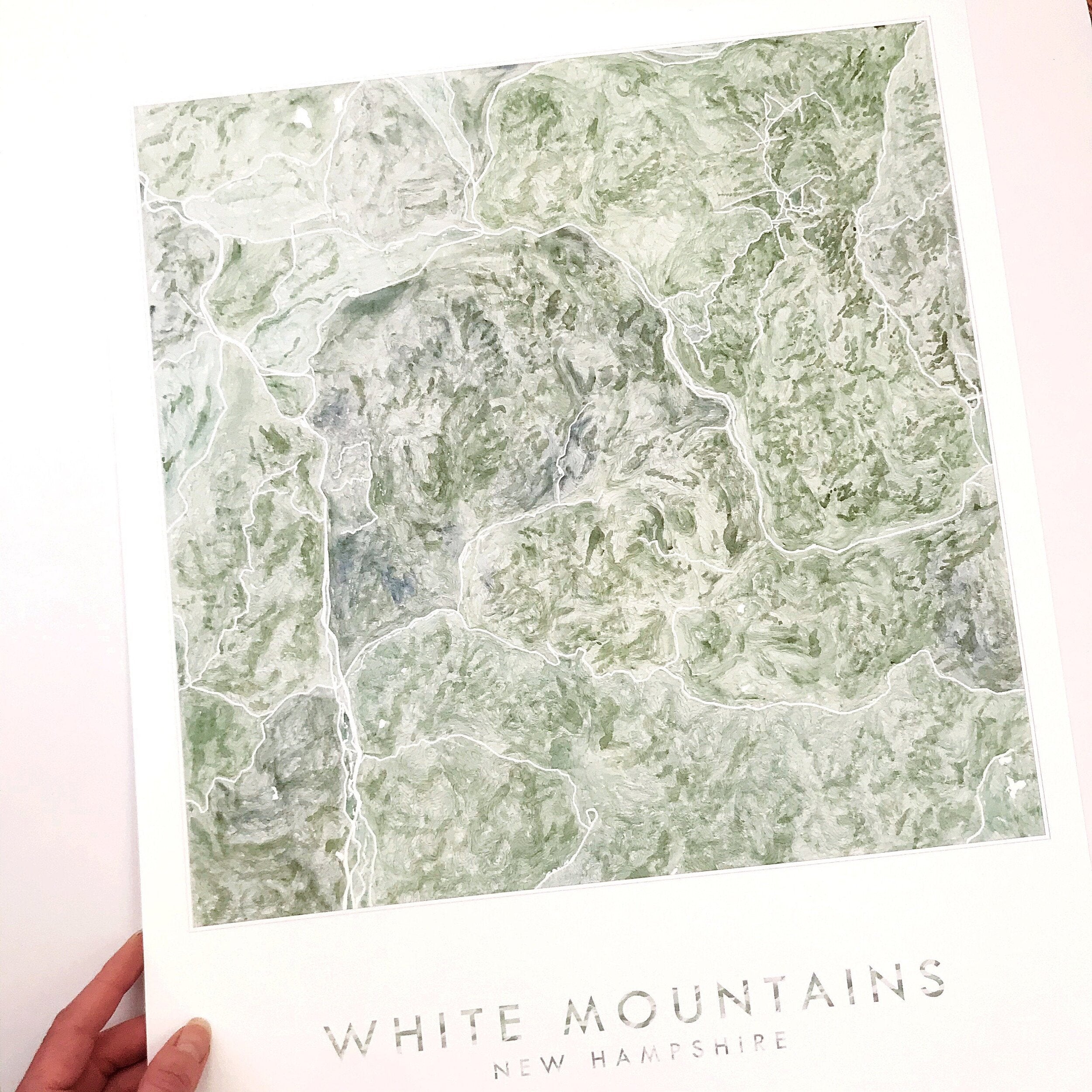 WHITE MOUNTAINS New Hampshire Topographical Watercolor Map: PRINT