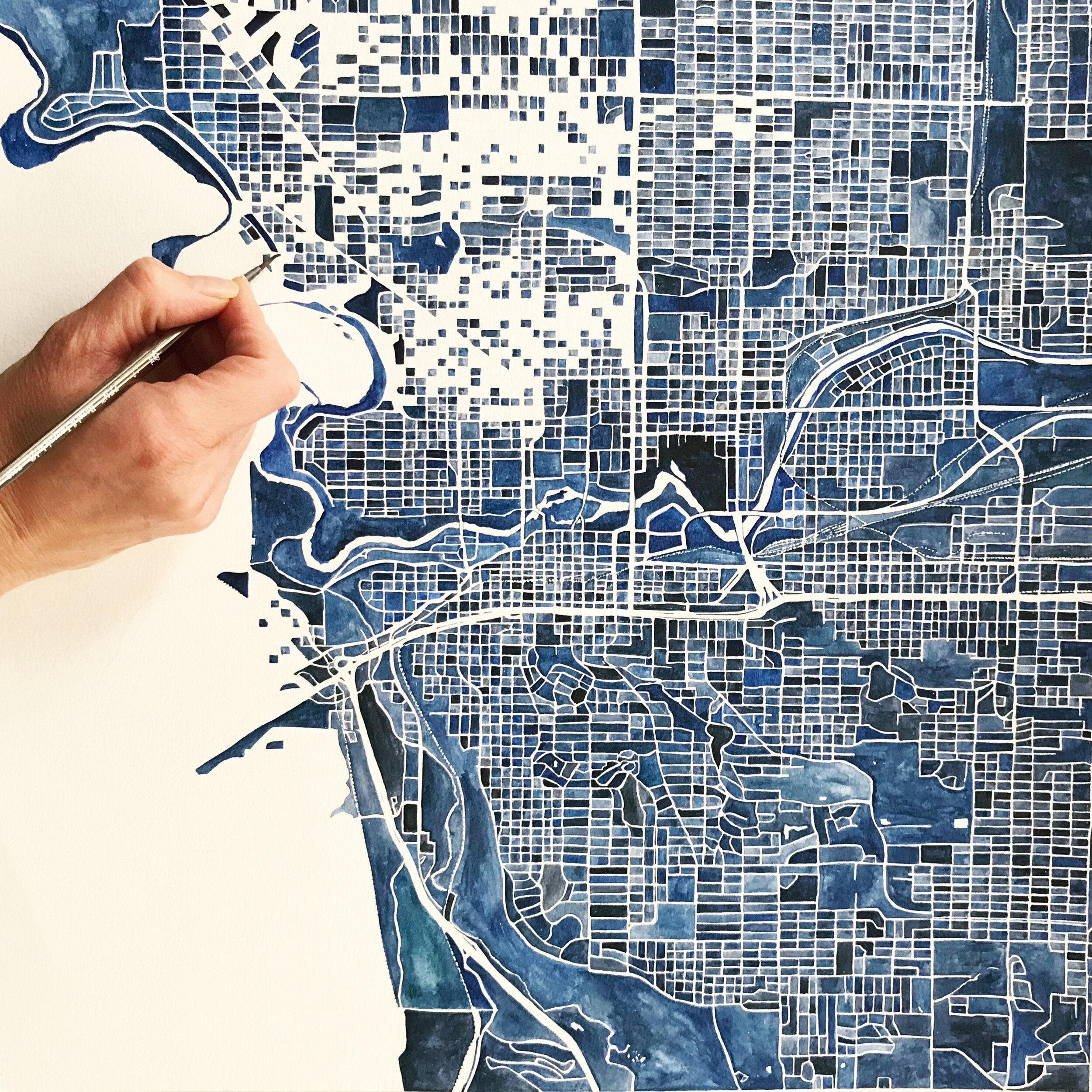 SPOKANE Watercolor City Blocks Map: ORIGINAL (Commission)