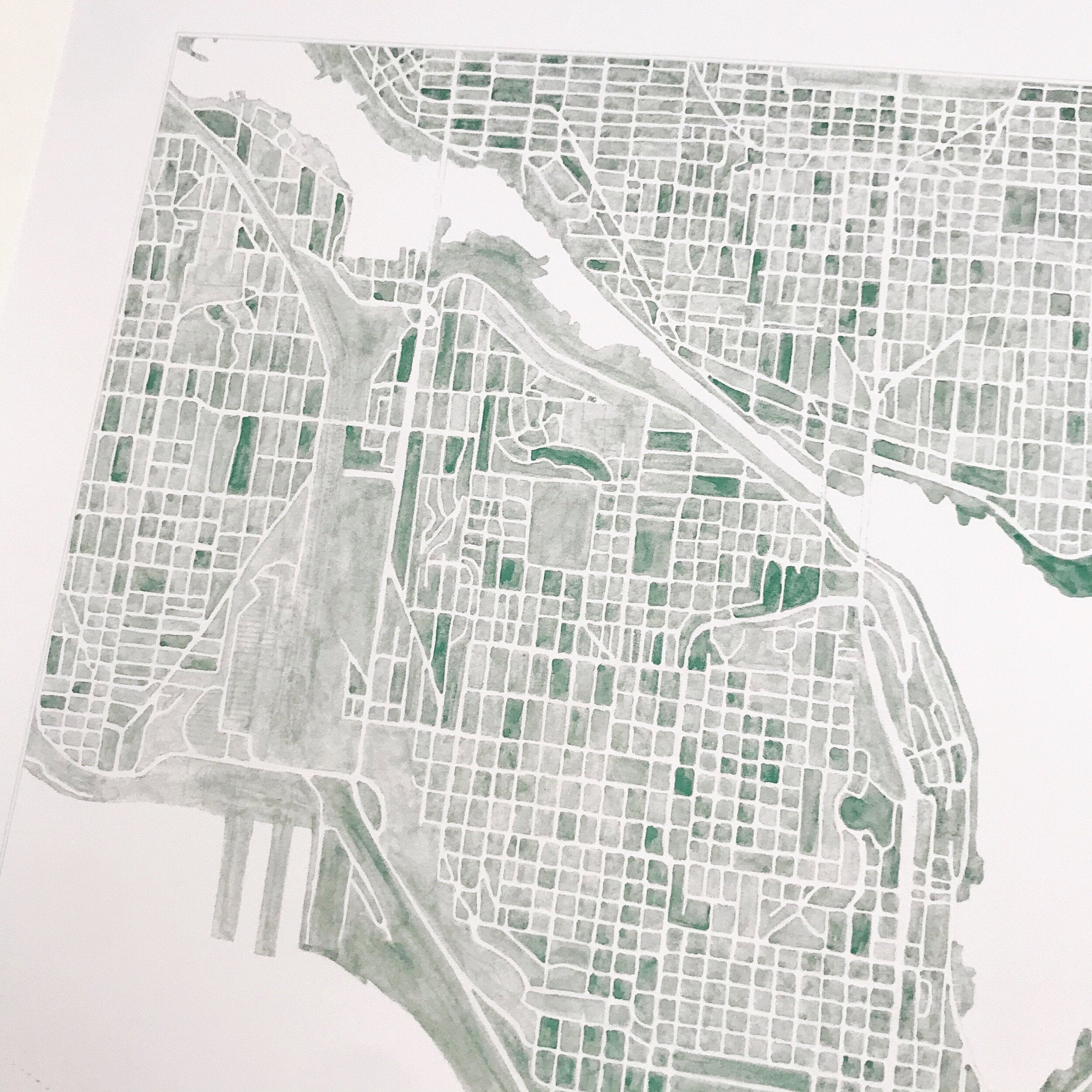 SEATTLE Lake Union Watercolor City Blocks Map: PRINT