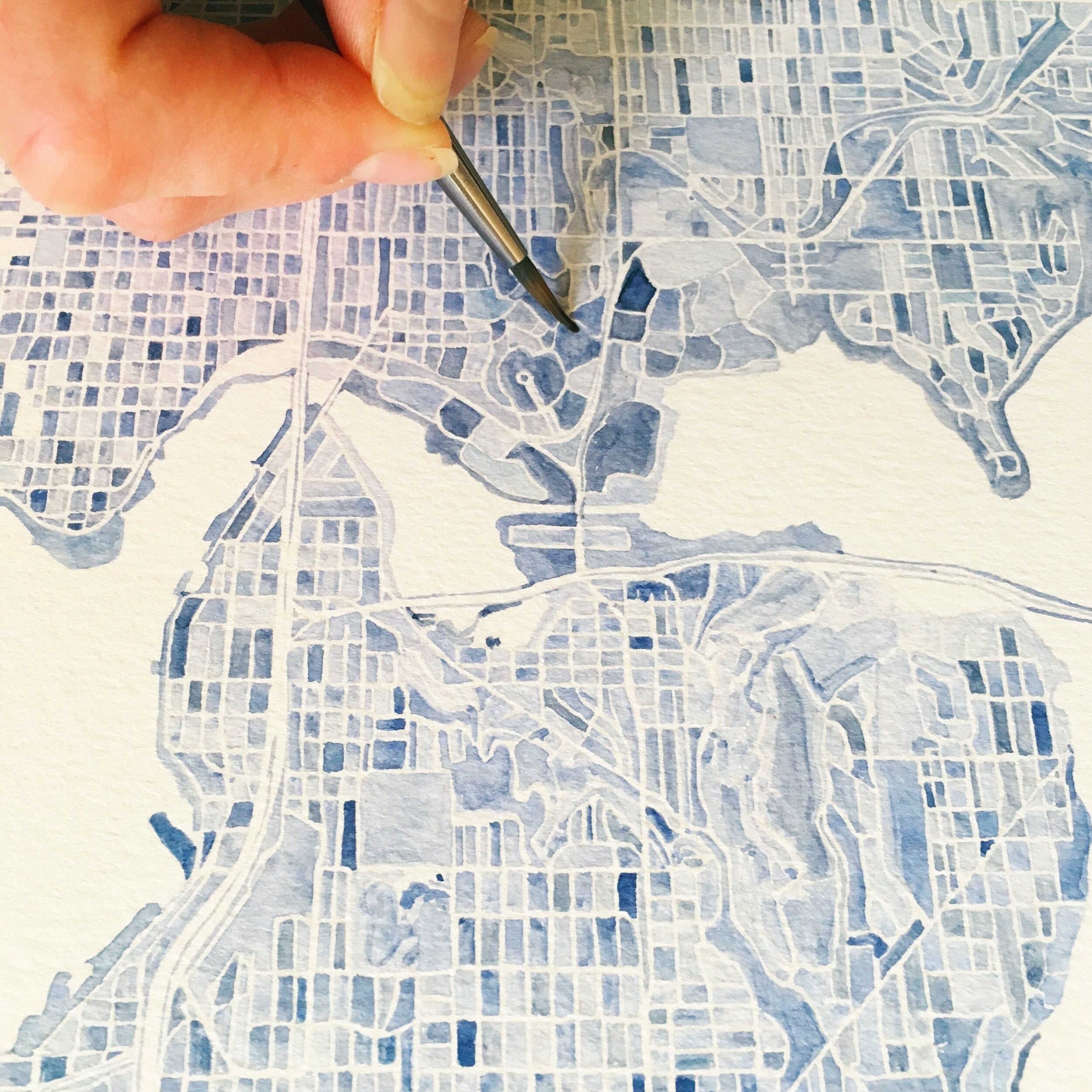 SEATTLE Watercolor City Blocks Map: ORIGINAL PAINTING (Commission)