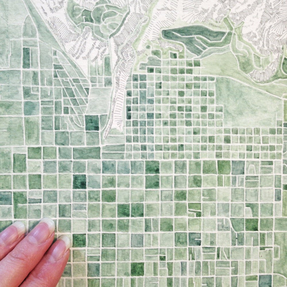 SALT LAKE CITY Watercolor City Blocks Map: ORIGINAL PAINTING (Commission)