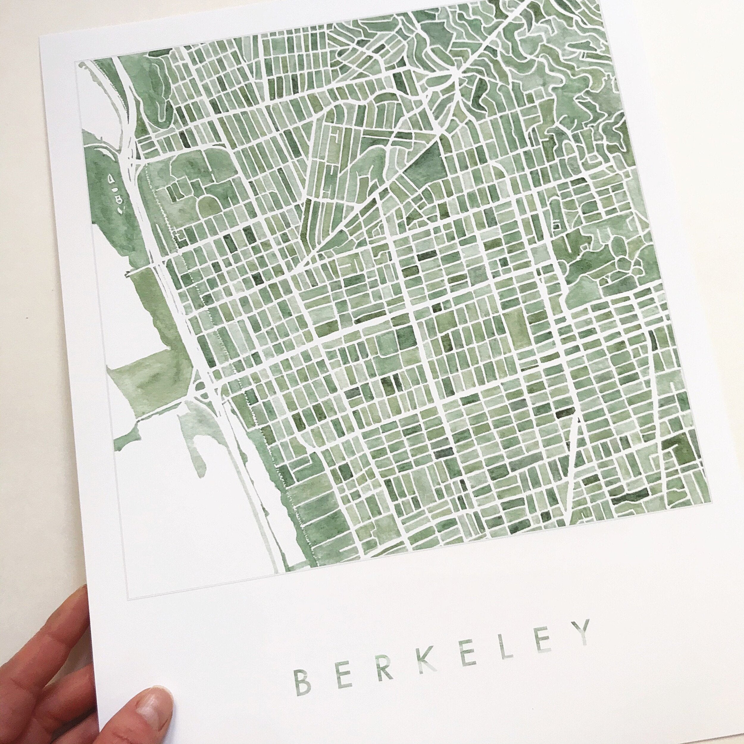 BERKELEY California Map Watercolor City Blocks Map: PRINT