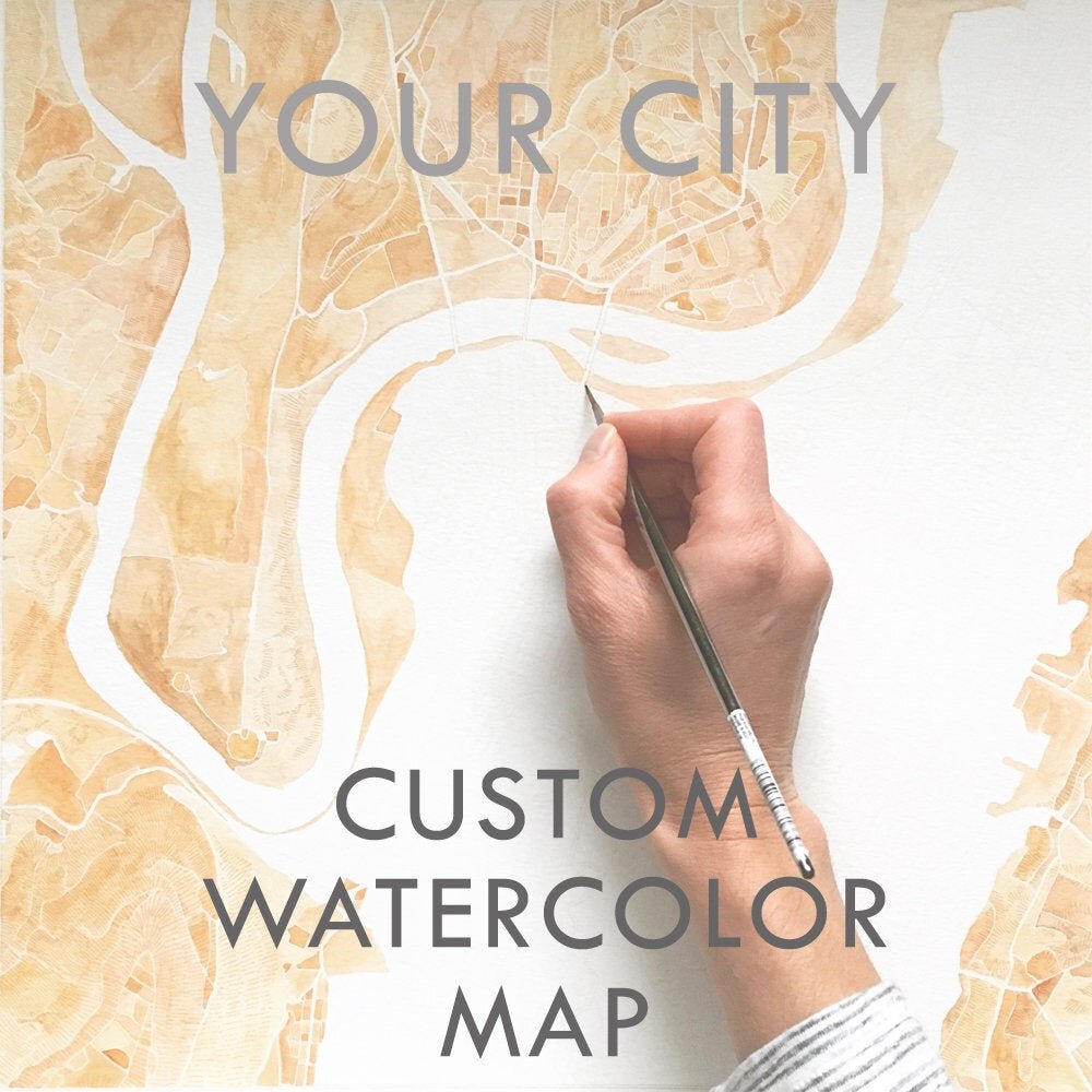 16" x 16" Watercolor City Blocks Map: ORIGINAL PAINTING (Commission)