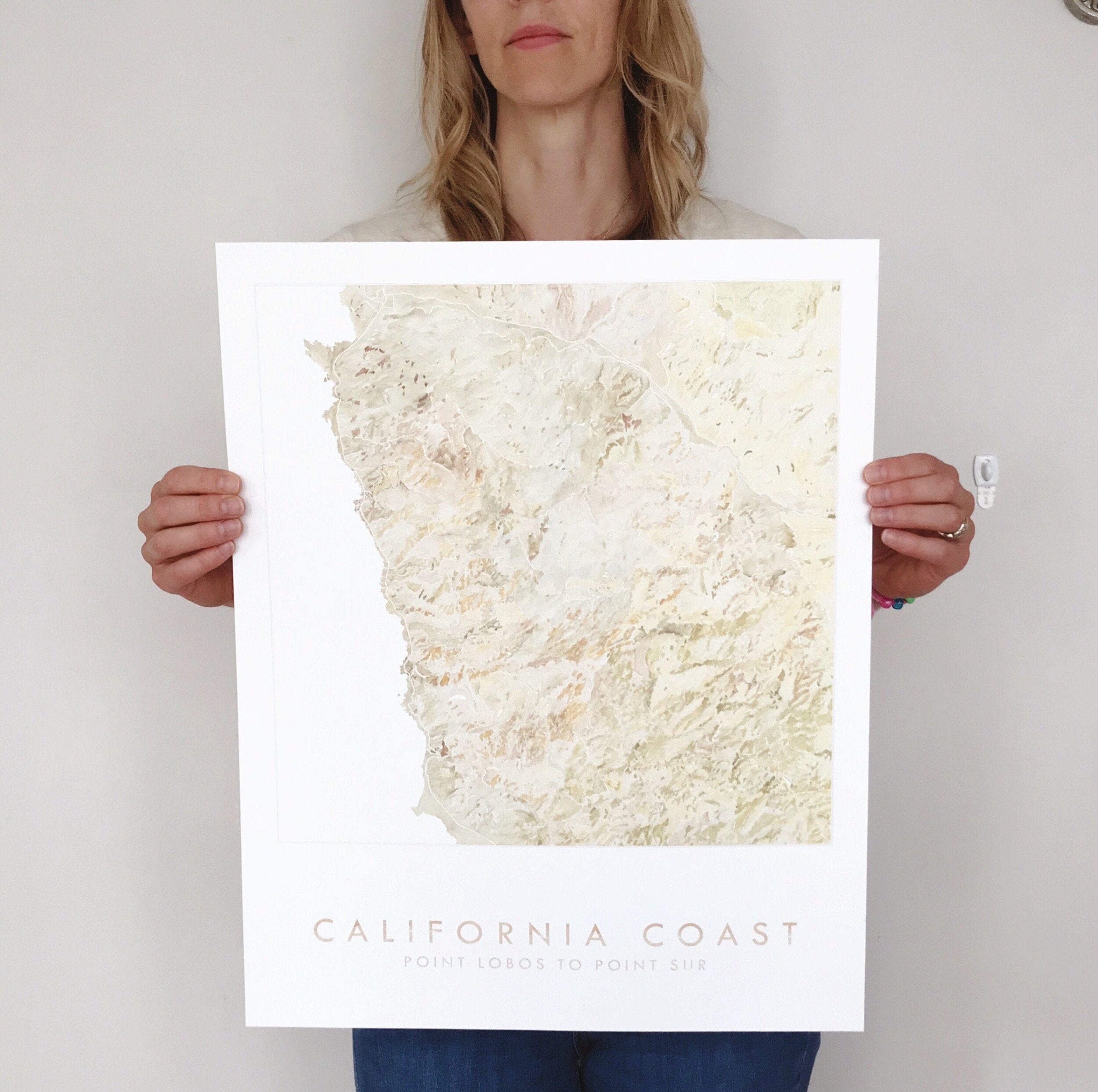 CALIFORNIA Coast Point Lobos to Point Sur Topographical Watercolor Map: PRINT