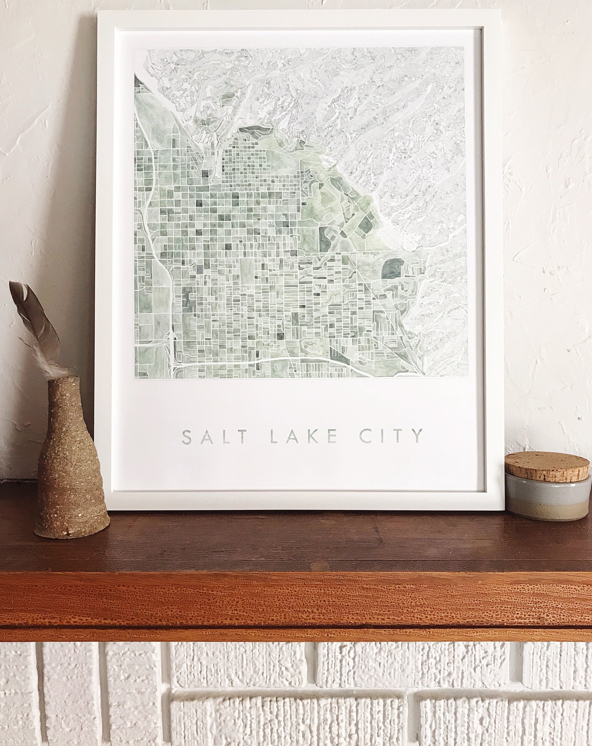 SALT LAKE CITY Watercolor City Blocks + Topographic Map: PRINT