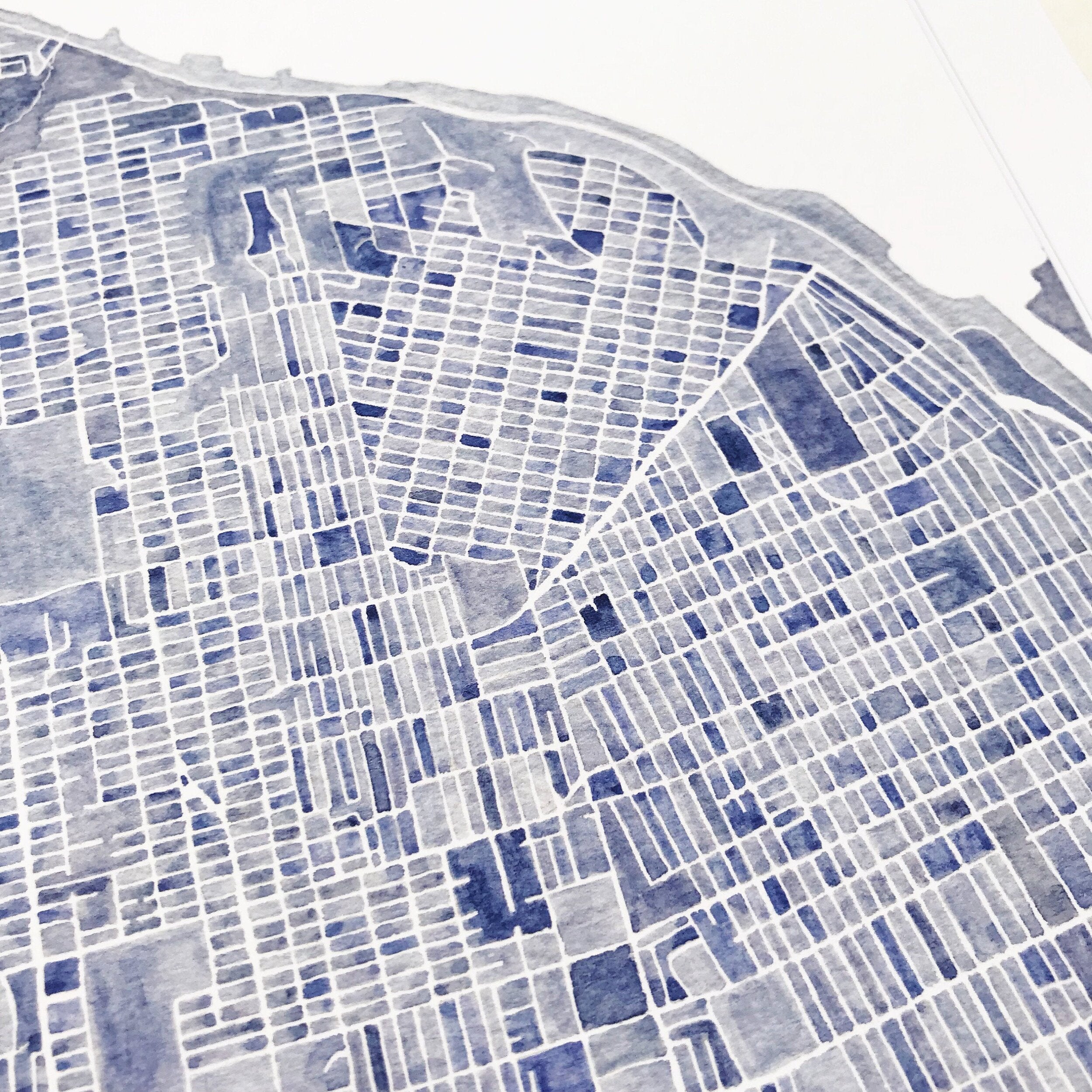 Middle TACOMA Watercolor City Blocks Map: PRINT