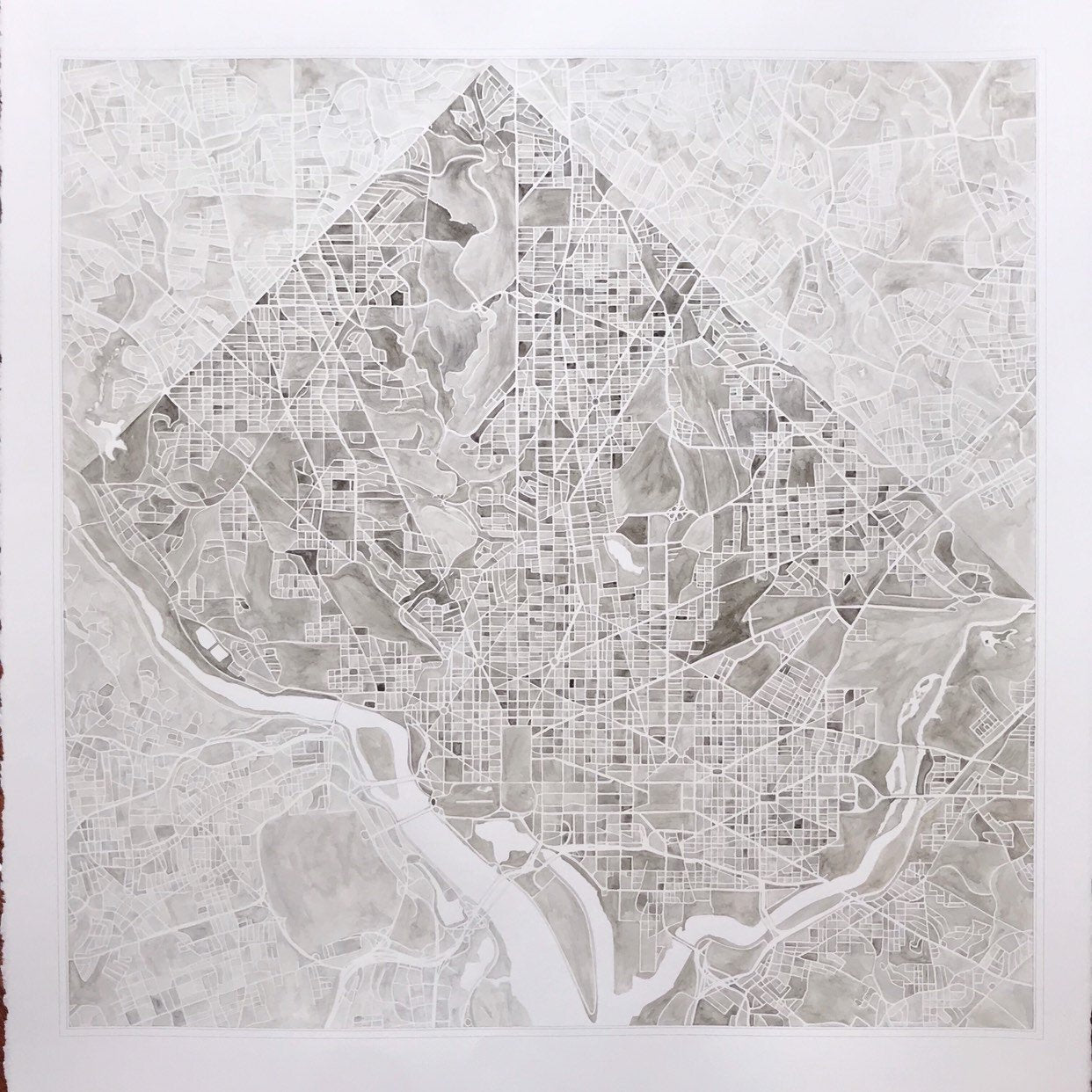 WASHINGTON DC Watercolor City Blocks Map: ORIGINAL PAINTING (Commission)