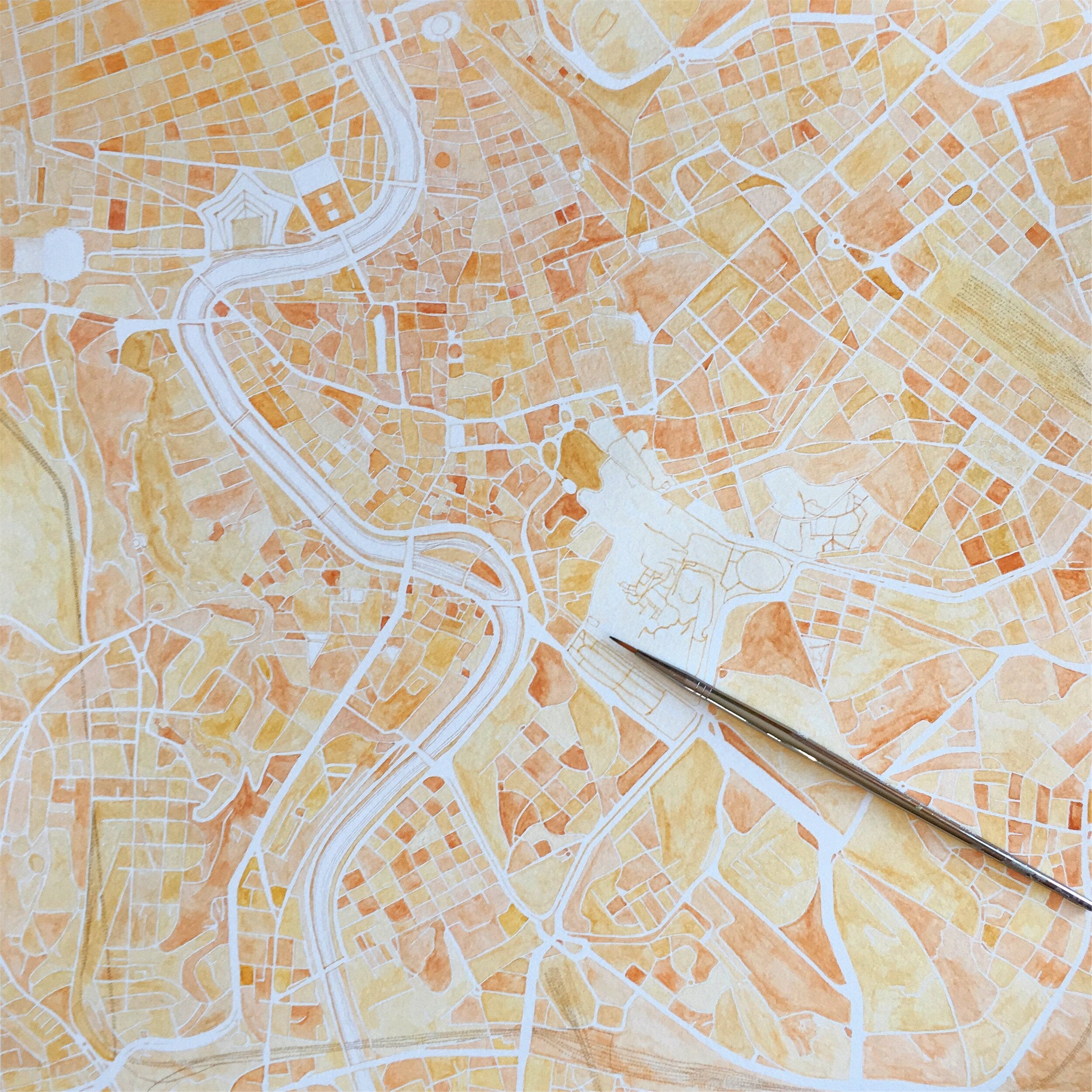ROMA Watercolor City Blocks Map: ORIGINAL PAINTING (Commission)