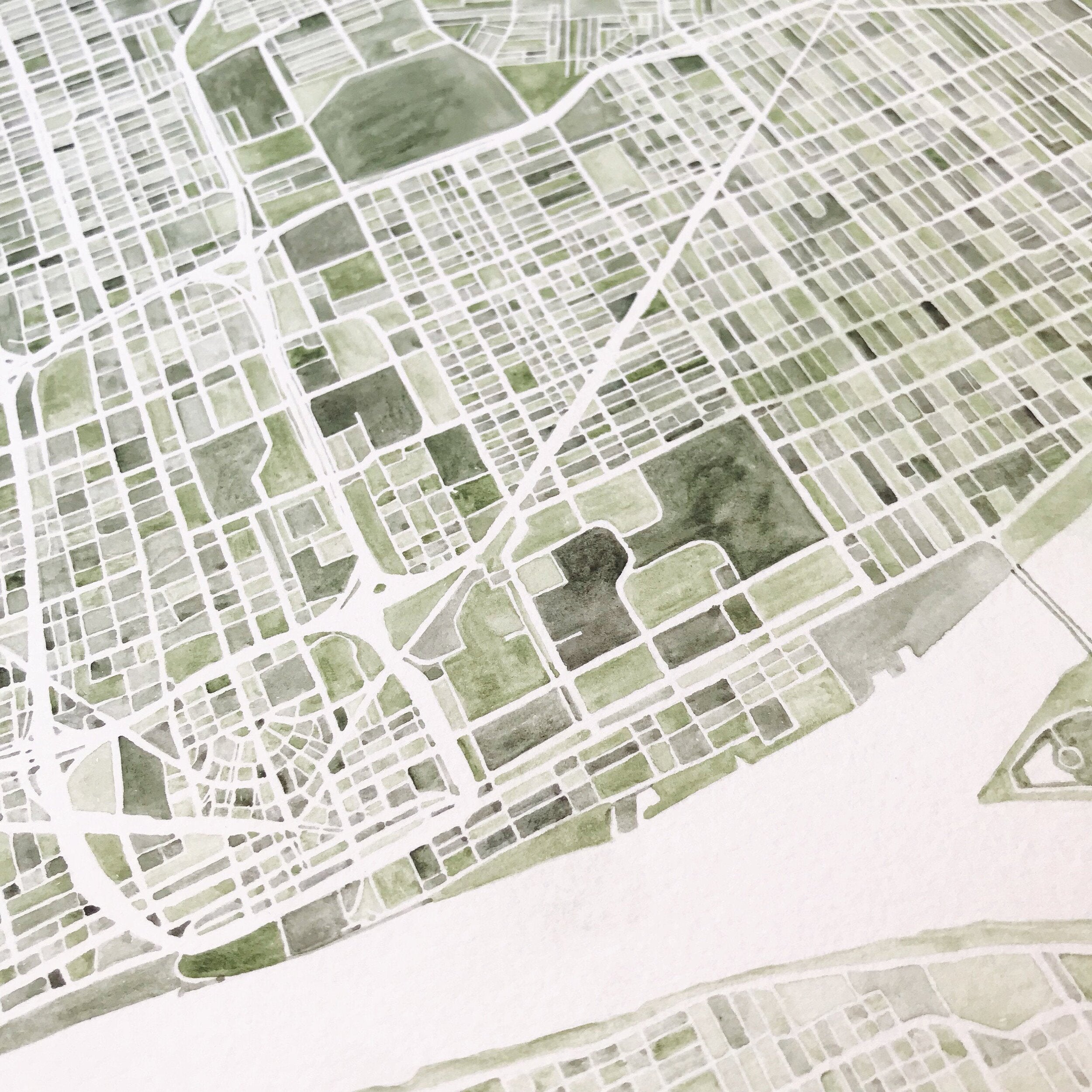 DETROIT Watercolor City Blocks Map: ORIGINAL PAINTING (Commission)