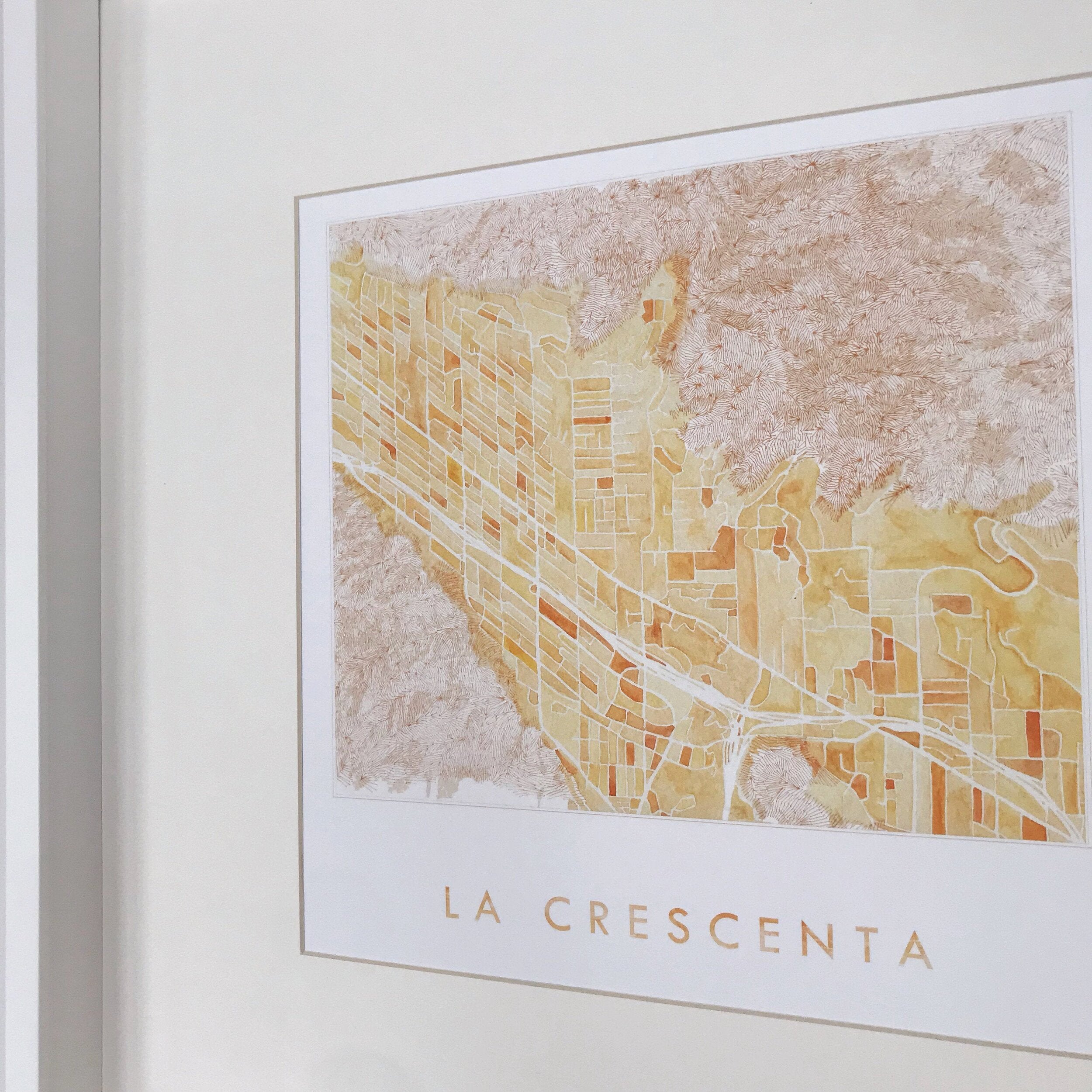 La CRESCENTA  Montrose La Cañada Flintridge Watercolor City Blocks + Topographical Watercolor Map: PRINT