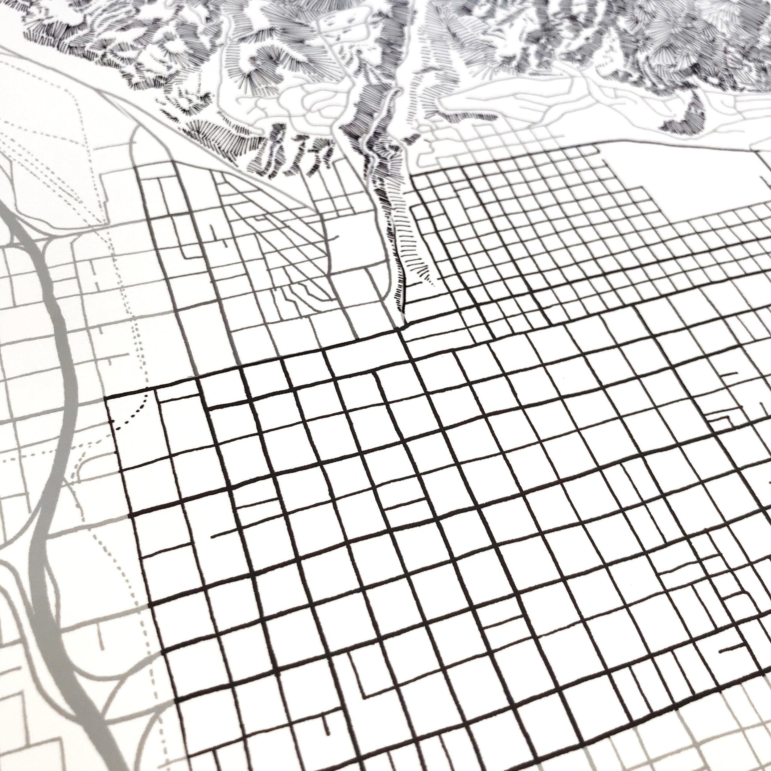 SALT LAKE CITY Cit Lines Map + Topographic Drawing: PRINT
