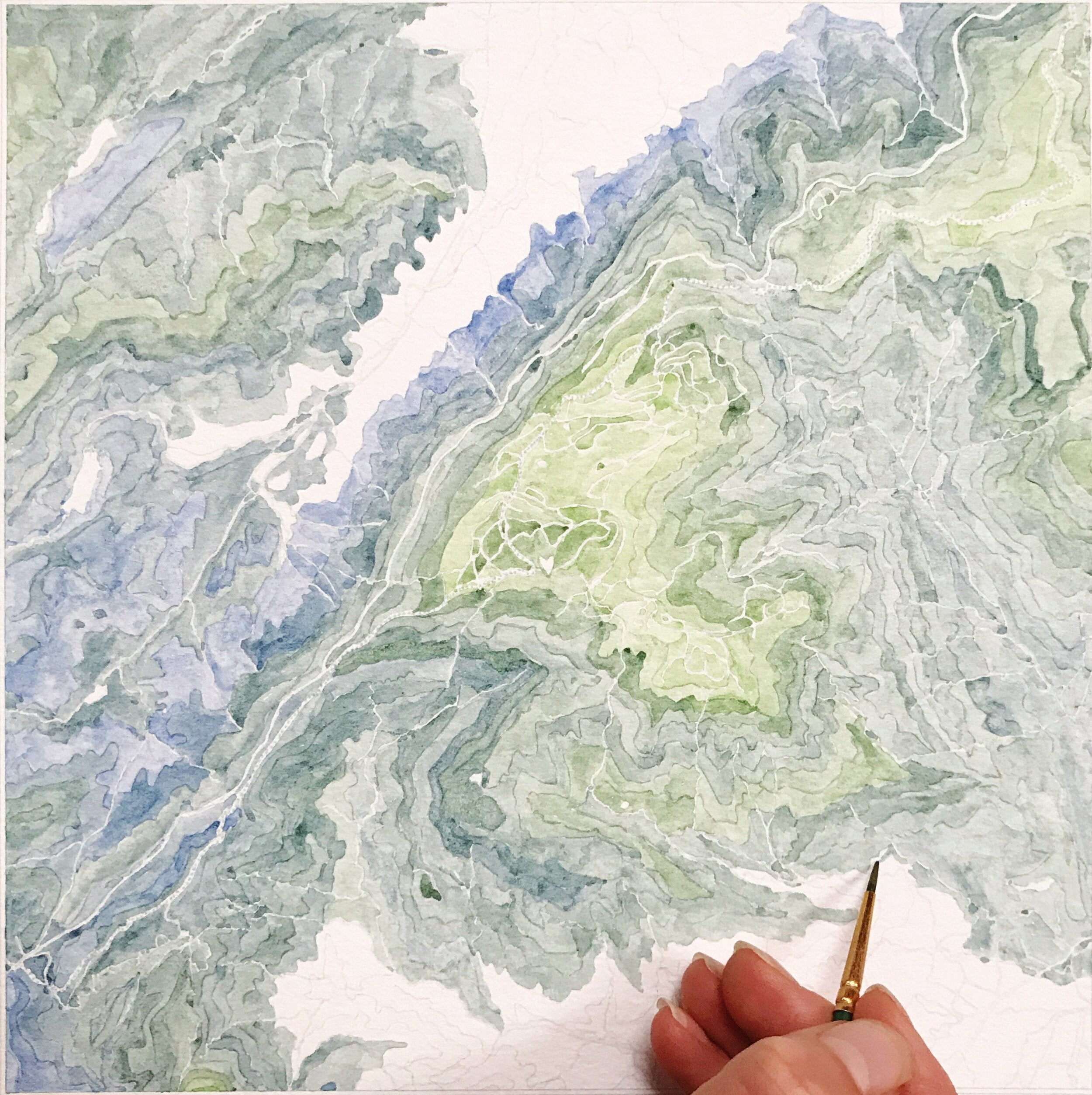 16" x 16" Custom Watercolor Landscape Map: ORIGINAL PAINTING (Commission)