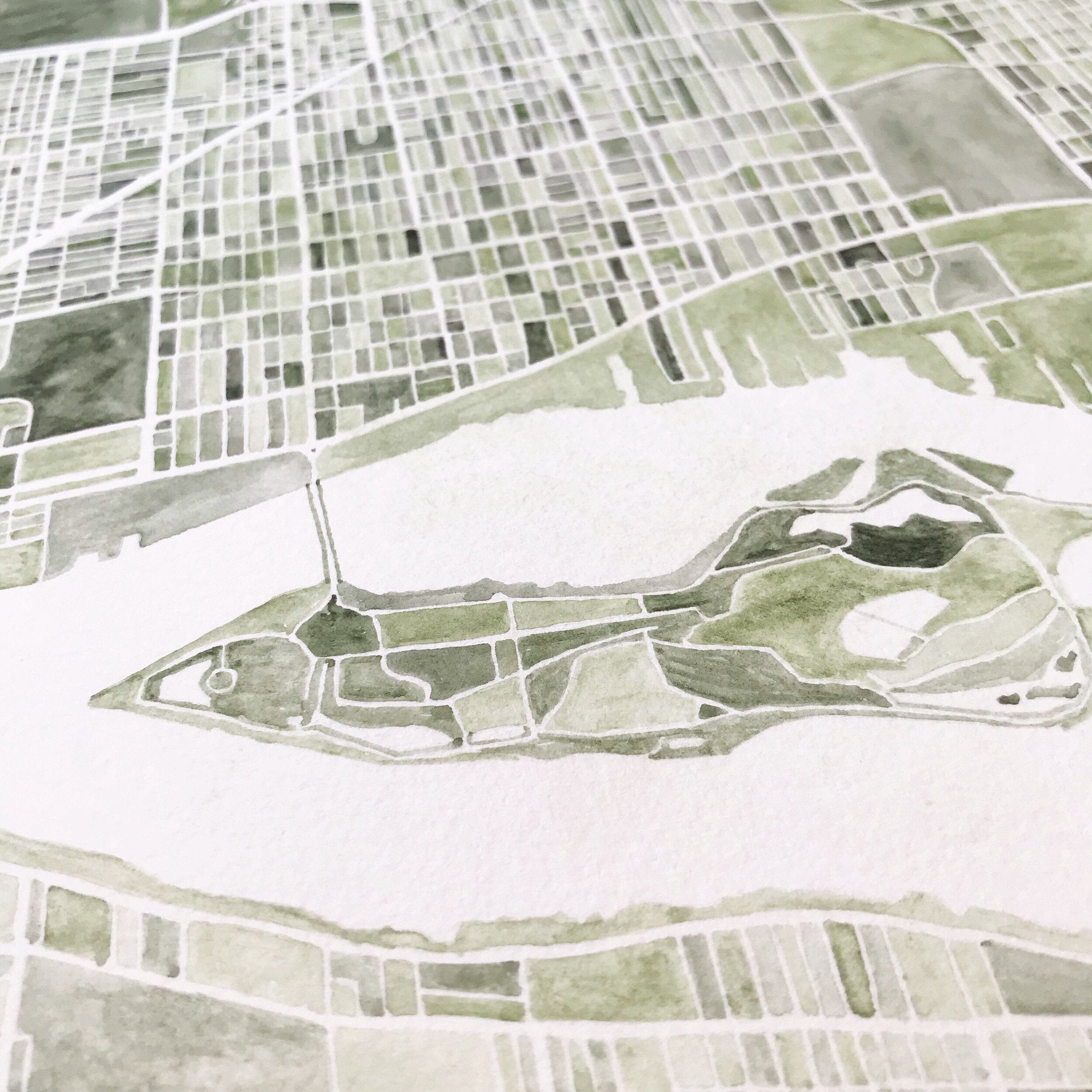DETROIT Watercolor City Blocks Map: ORIGINAL PAINTING (Commission)
