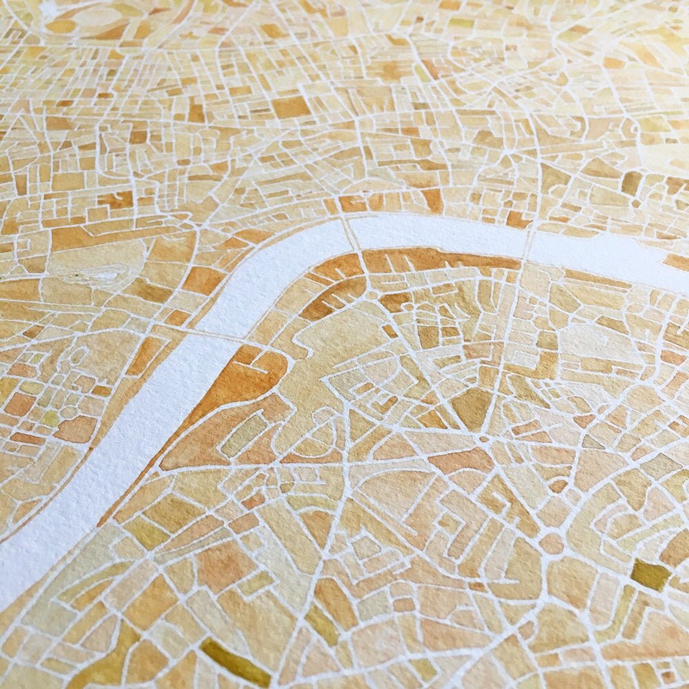 LONDON Watercolor City Blocks Map: ORIGINAL PAINTING (Commission)